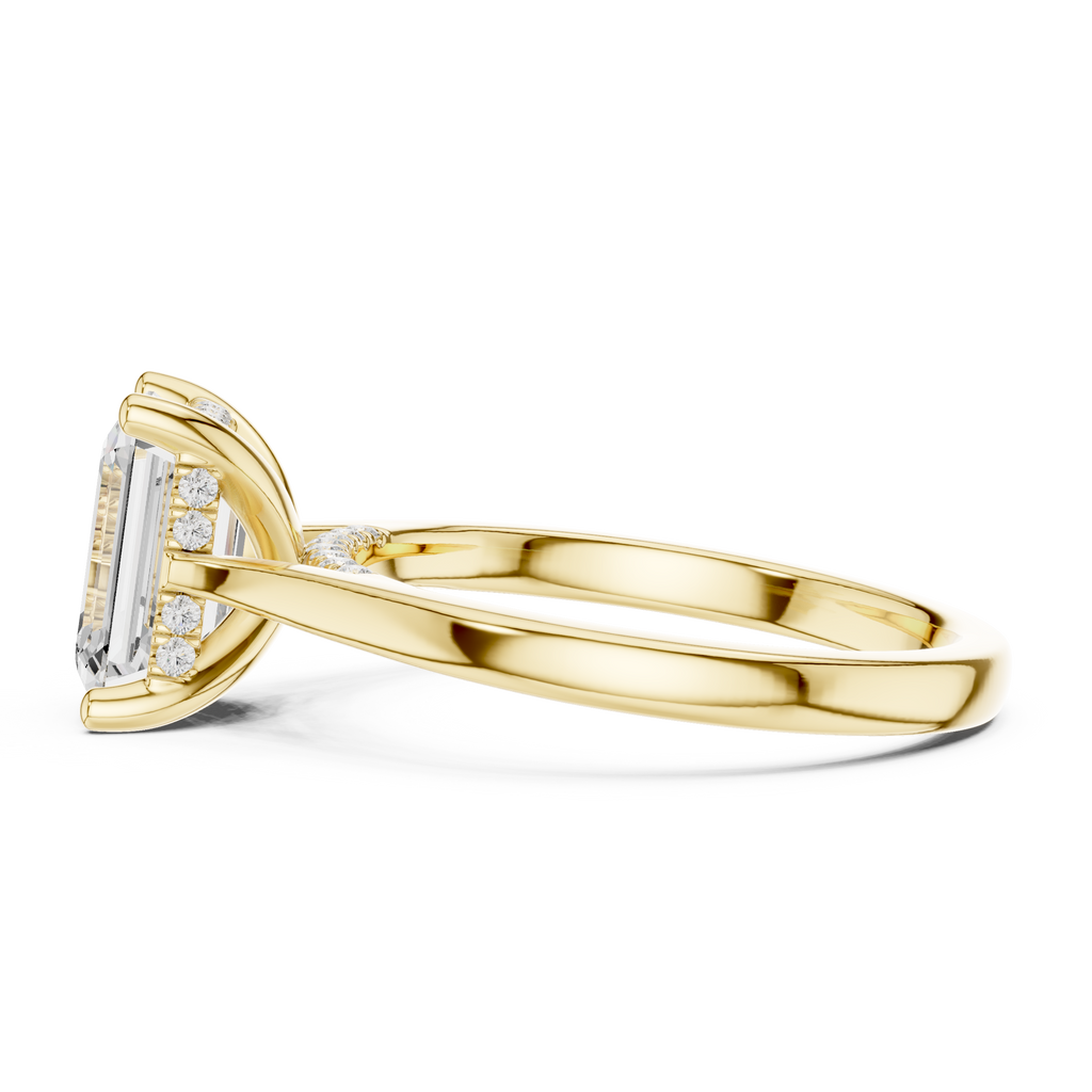 Emerald Cut Diamond Engagement Ring with Hidden Halo Accent Bridge