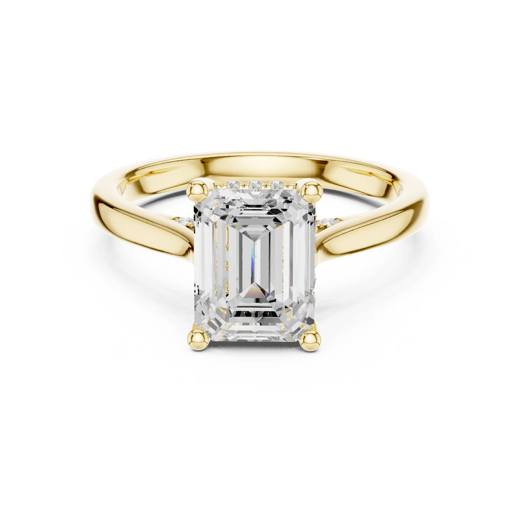 Emerald Cut Diamond Engagement Ring with Hidden Halo Accent Bridge