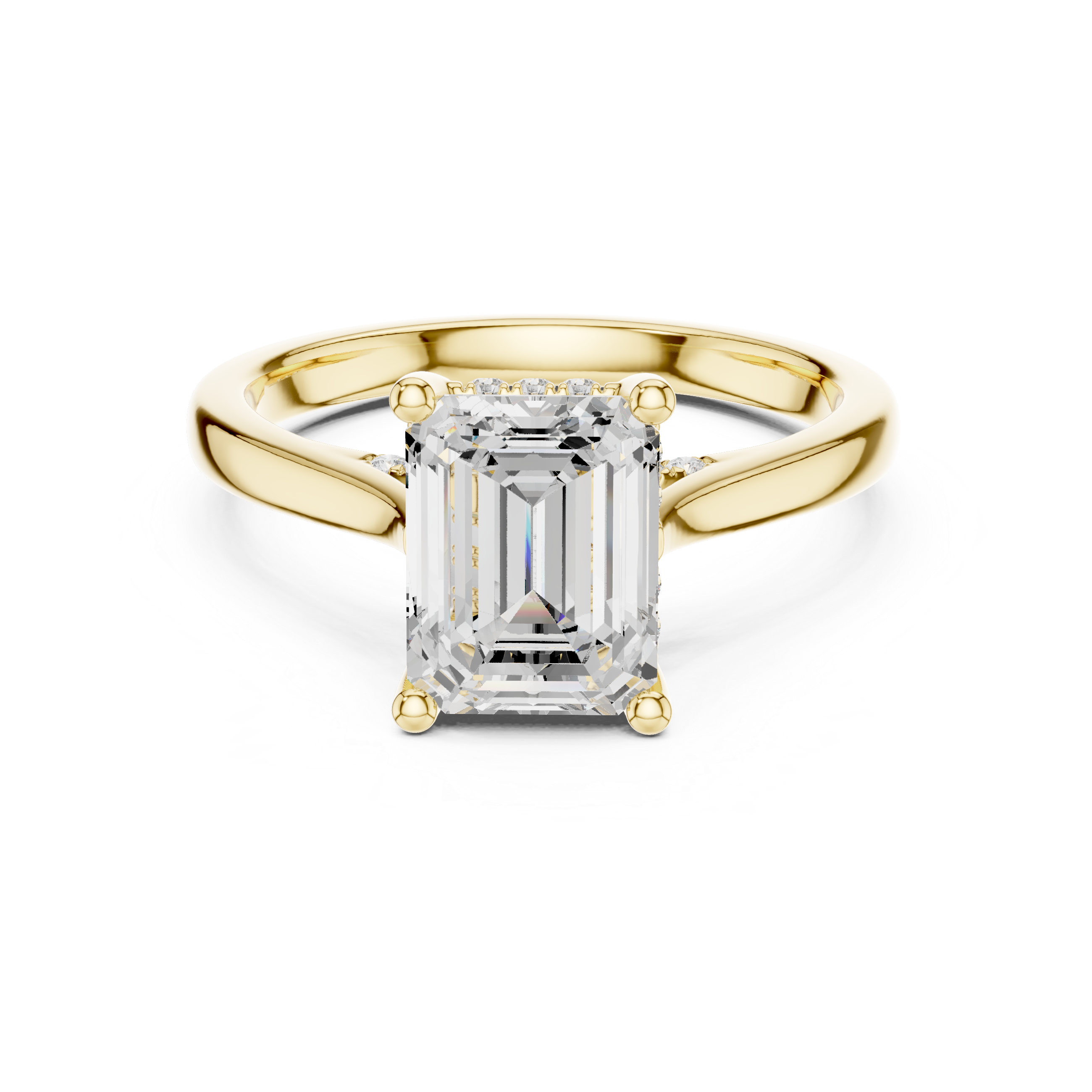 Emerald Cut Diamond Engagement Ring with Hidden Halo Accent Bridge