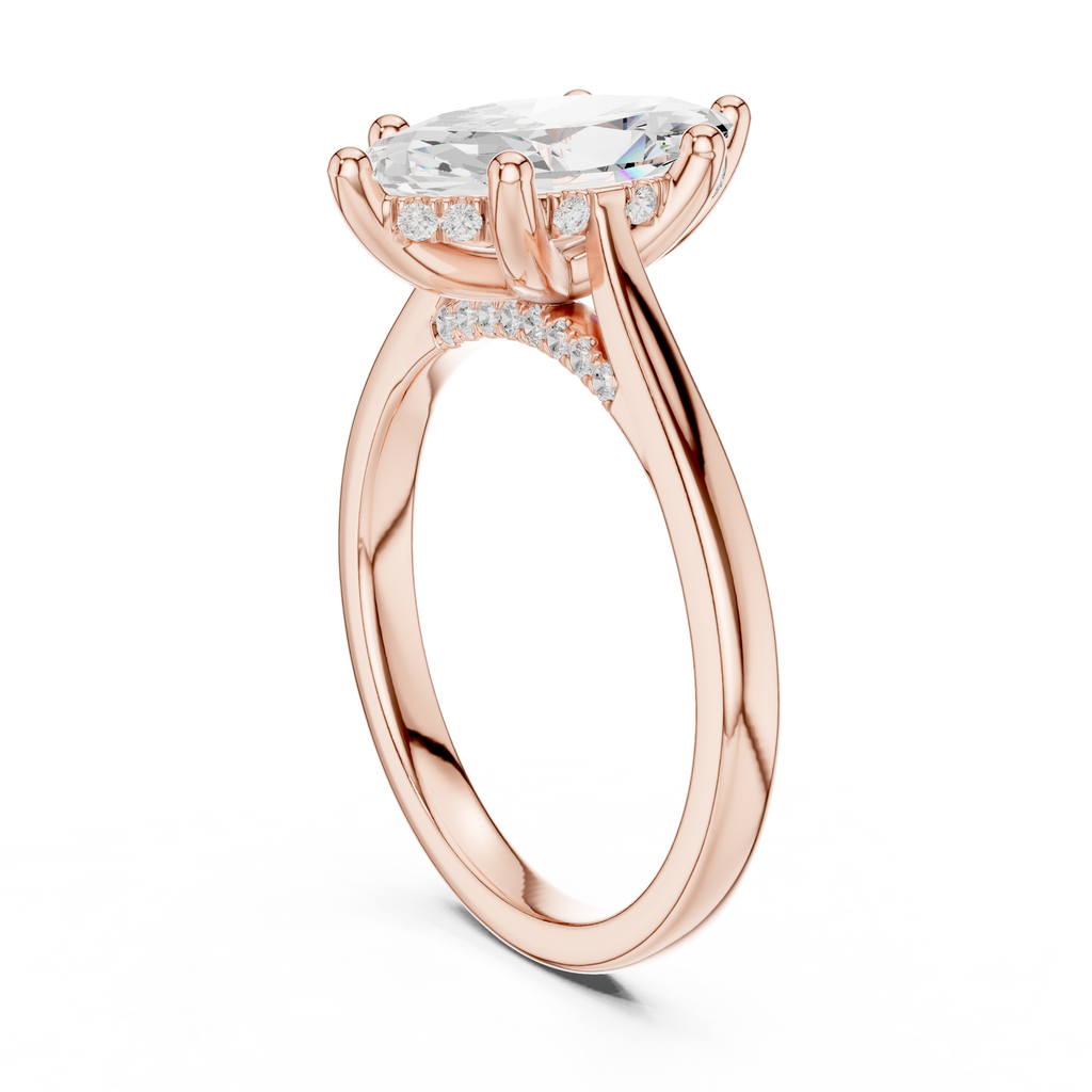 Marquise Cut Diamond Engagement Ring with Hidden Halo Bridge