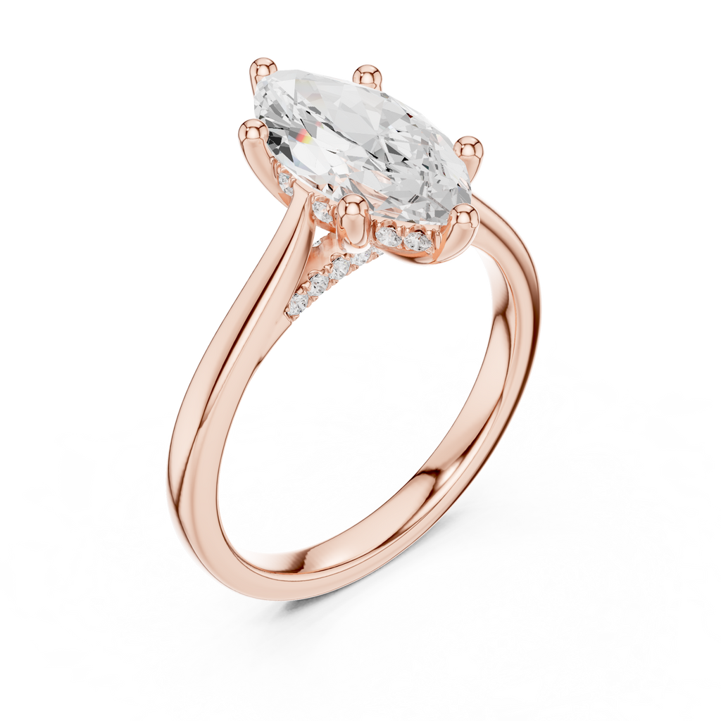 Marquise Cut Diamond Engagement Ring with Hidden Halo Bridge