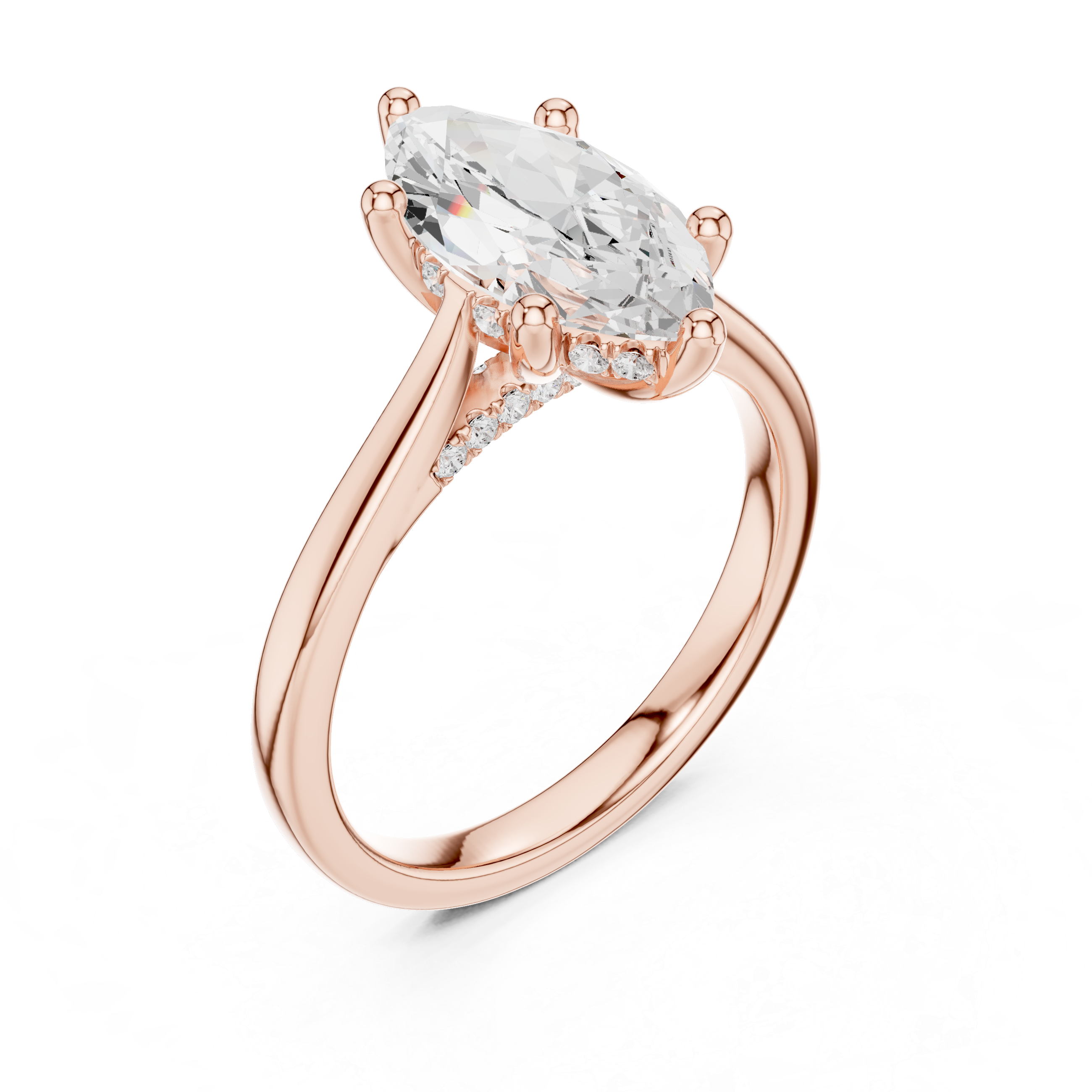 Marquise Cut Diamond Engagement Ring with Hidden Halo Bridge