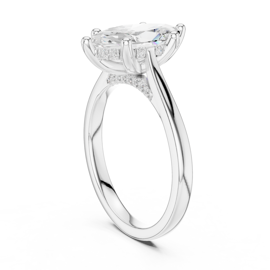 Marquise Cut Diamond Engagement Ring with Hidden Halo Bridge