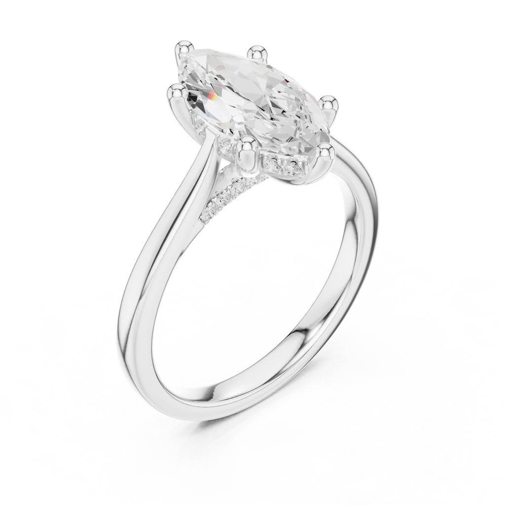 Marquise Cut Diamond Engagement Ring with Hidden Halo Bridge
