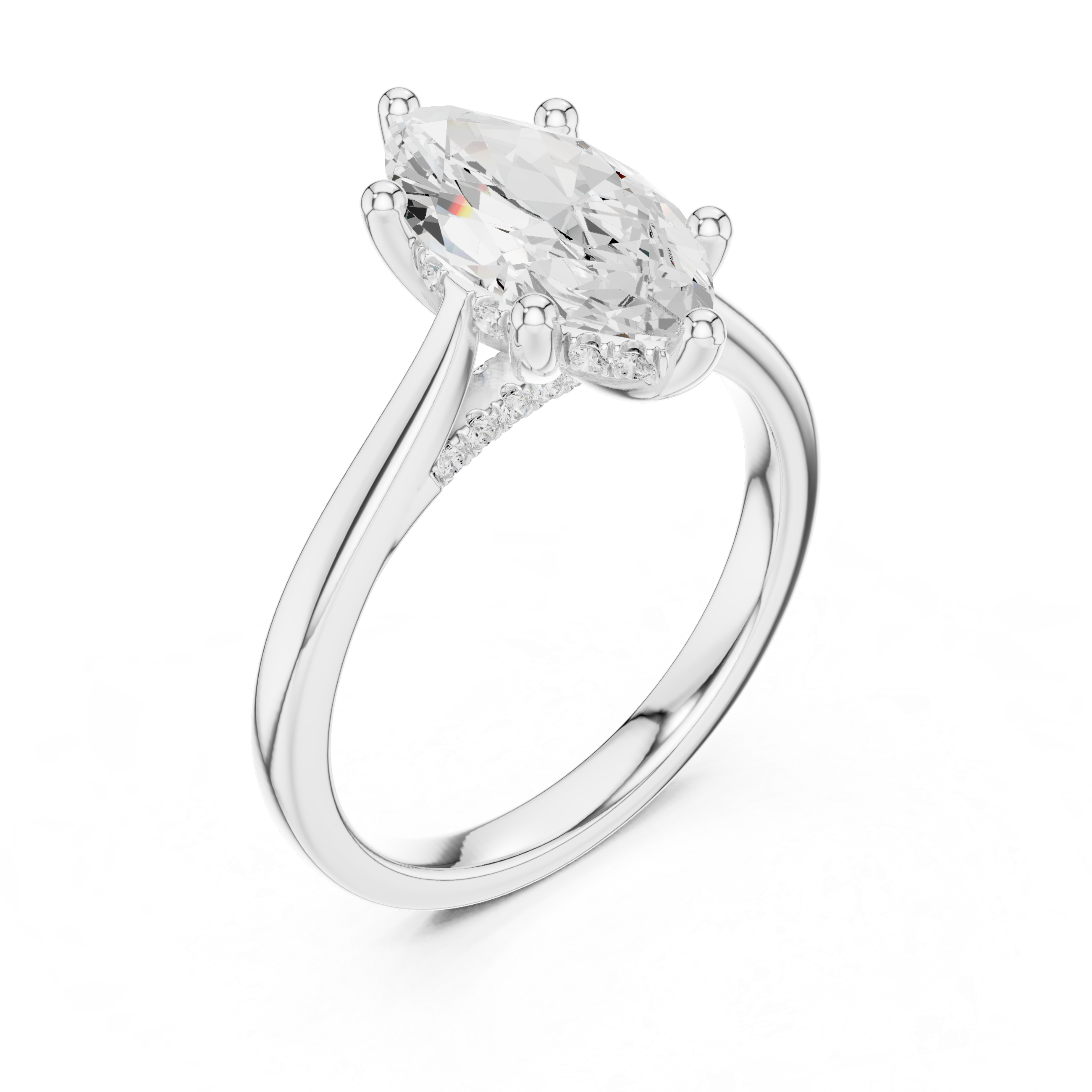 Marquise Cut Diamond Engagement Ring with Hidden Halo Bridge