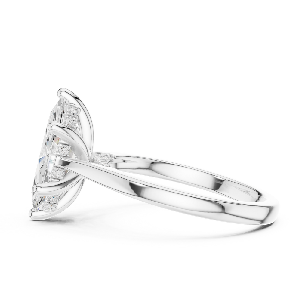 Marquise Cut Diamond Engagement Ring with Hidden Halo Bridge