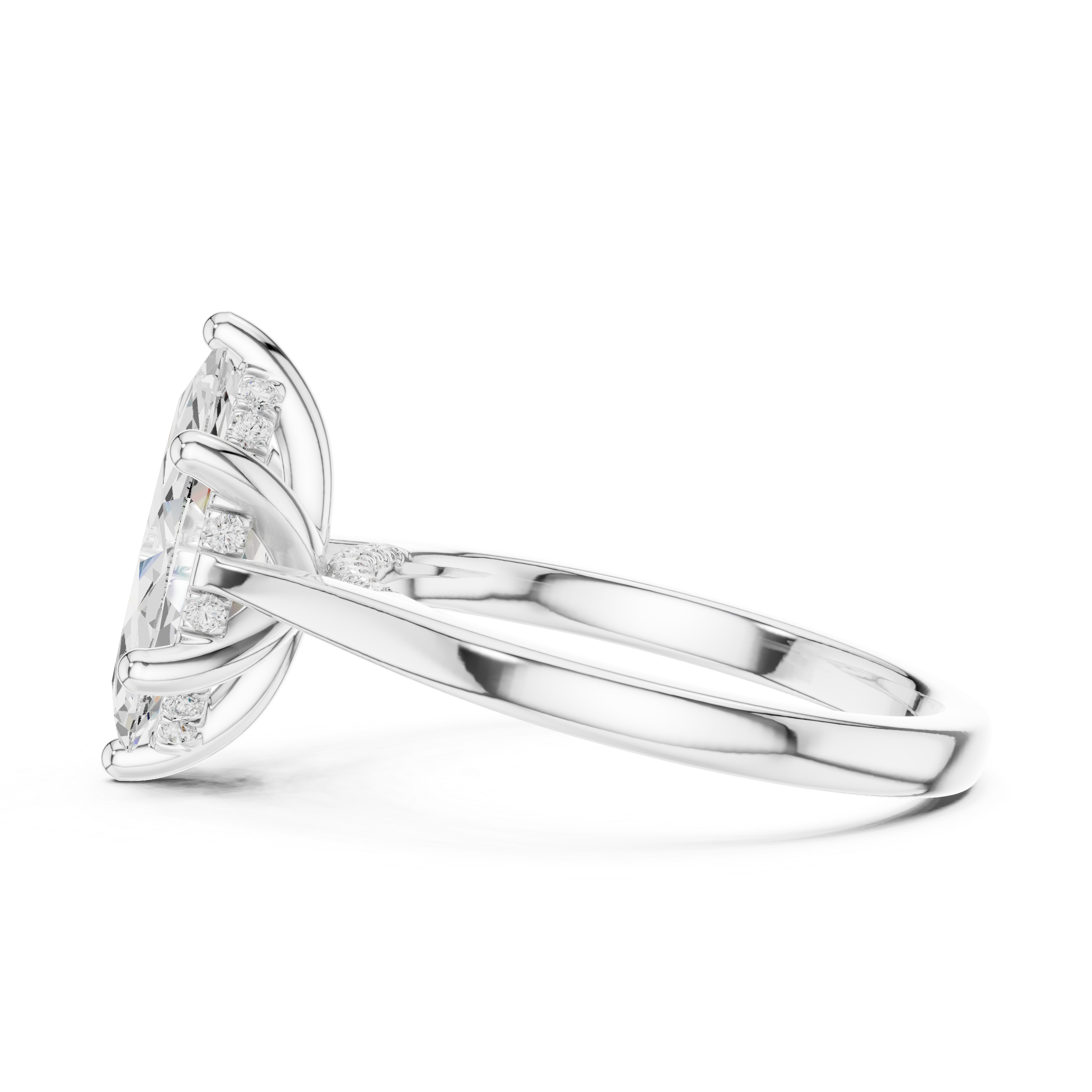 Marquise Cut Diamond Engagement Ring with Hidden Halo Bridge