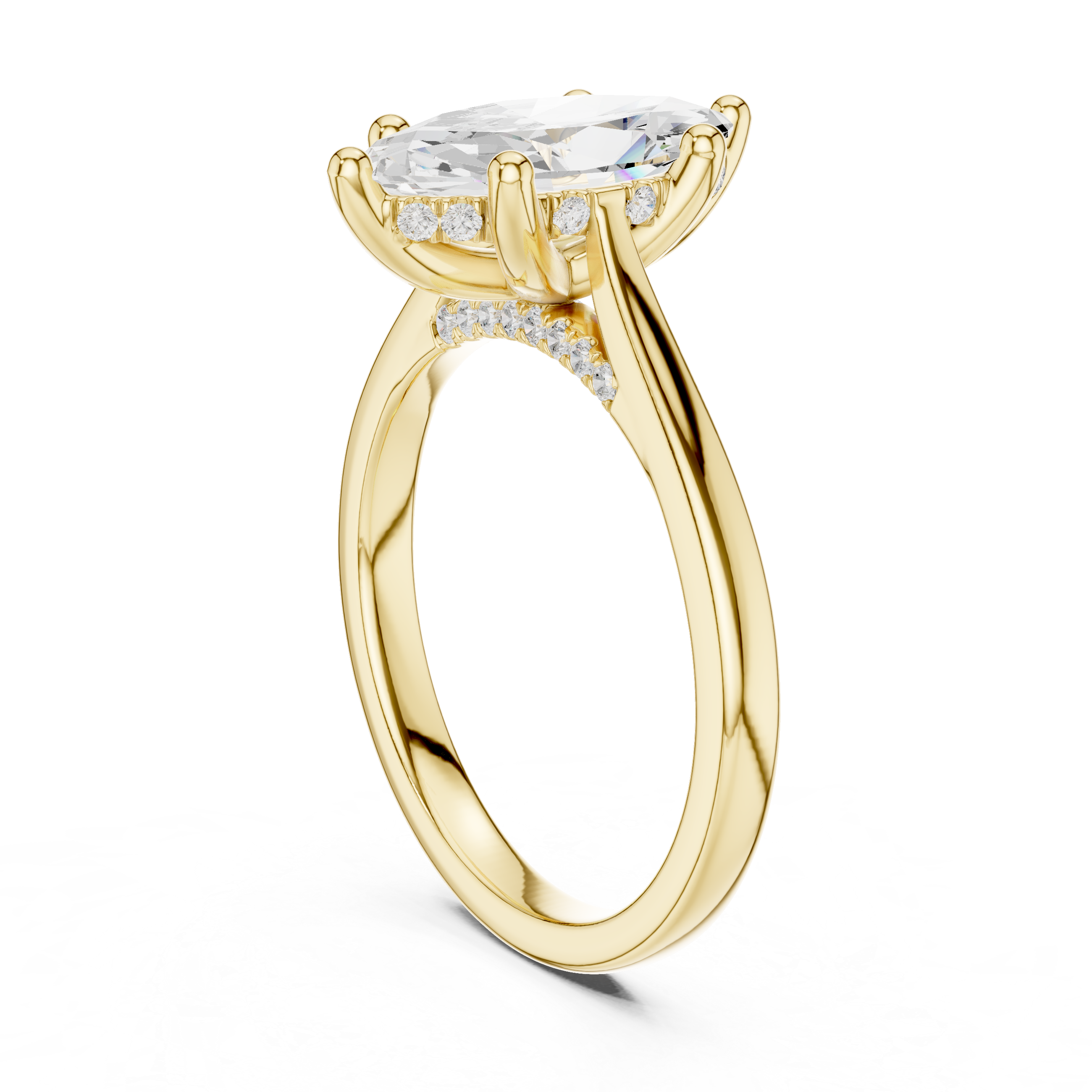 Marquise Cut Diamond Engagement Ring with Hidden Halo Bridge