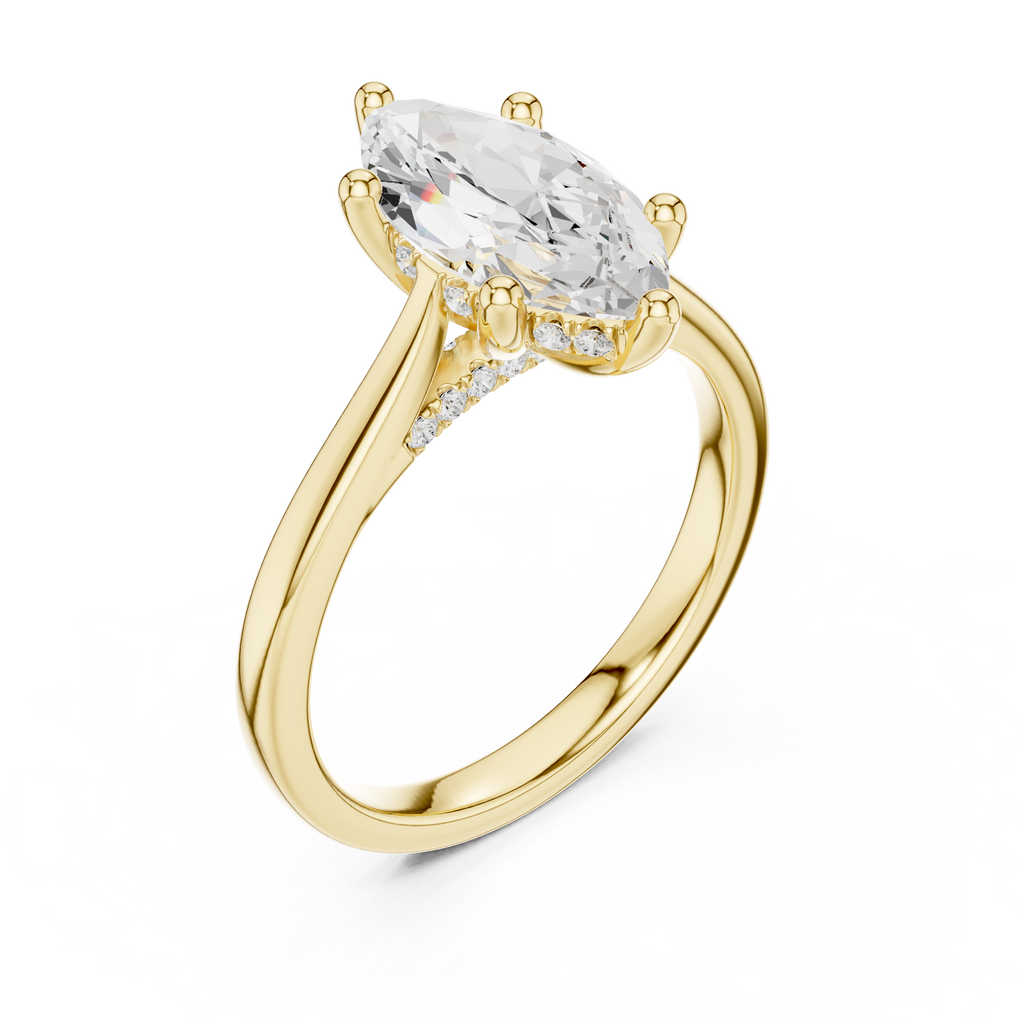Marquise Cut Diamond Engagement Ring with Hidden Halo Bridge