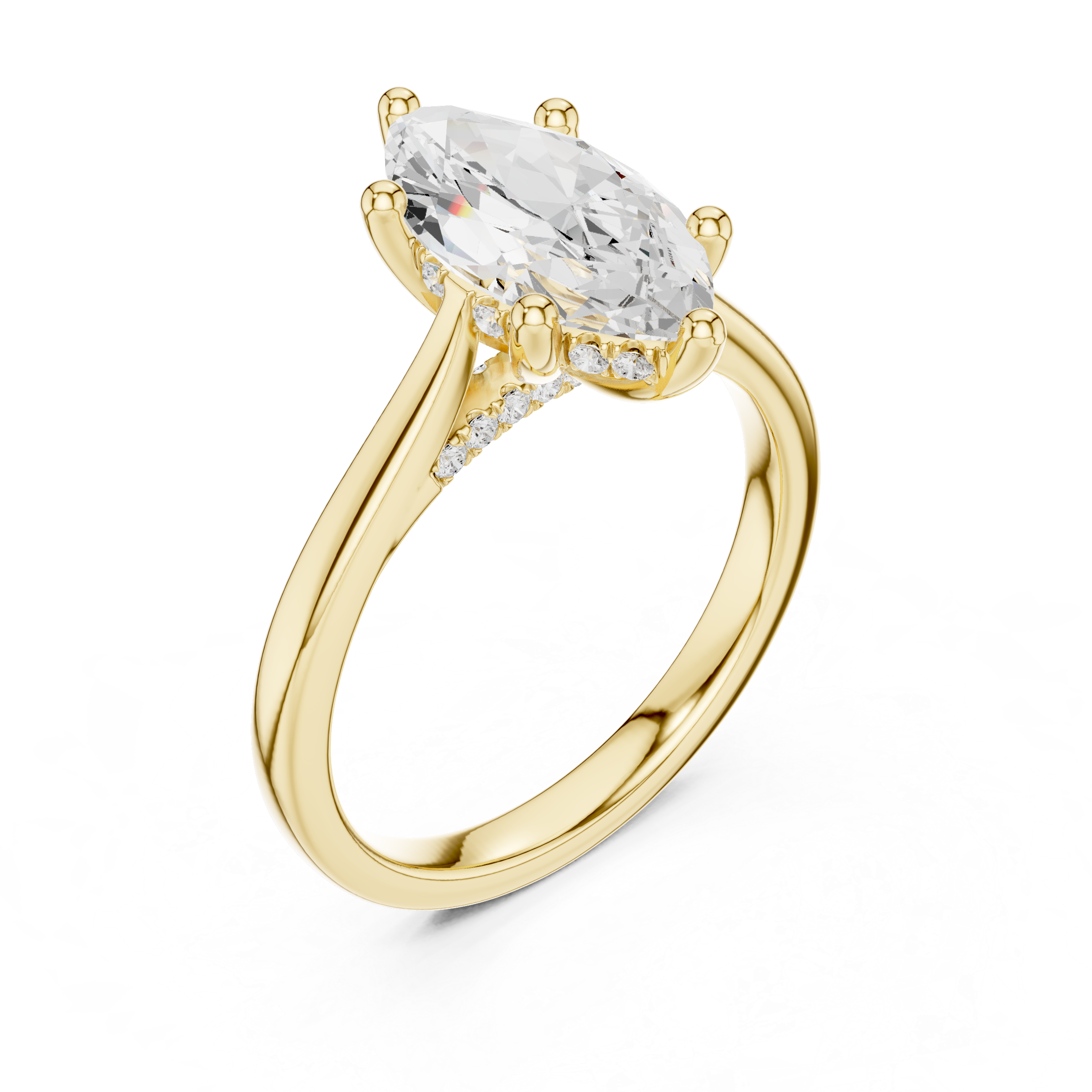 Marquise Cut Diamond Engagement Ring with Hidden Halo Bridge