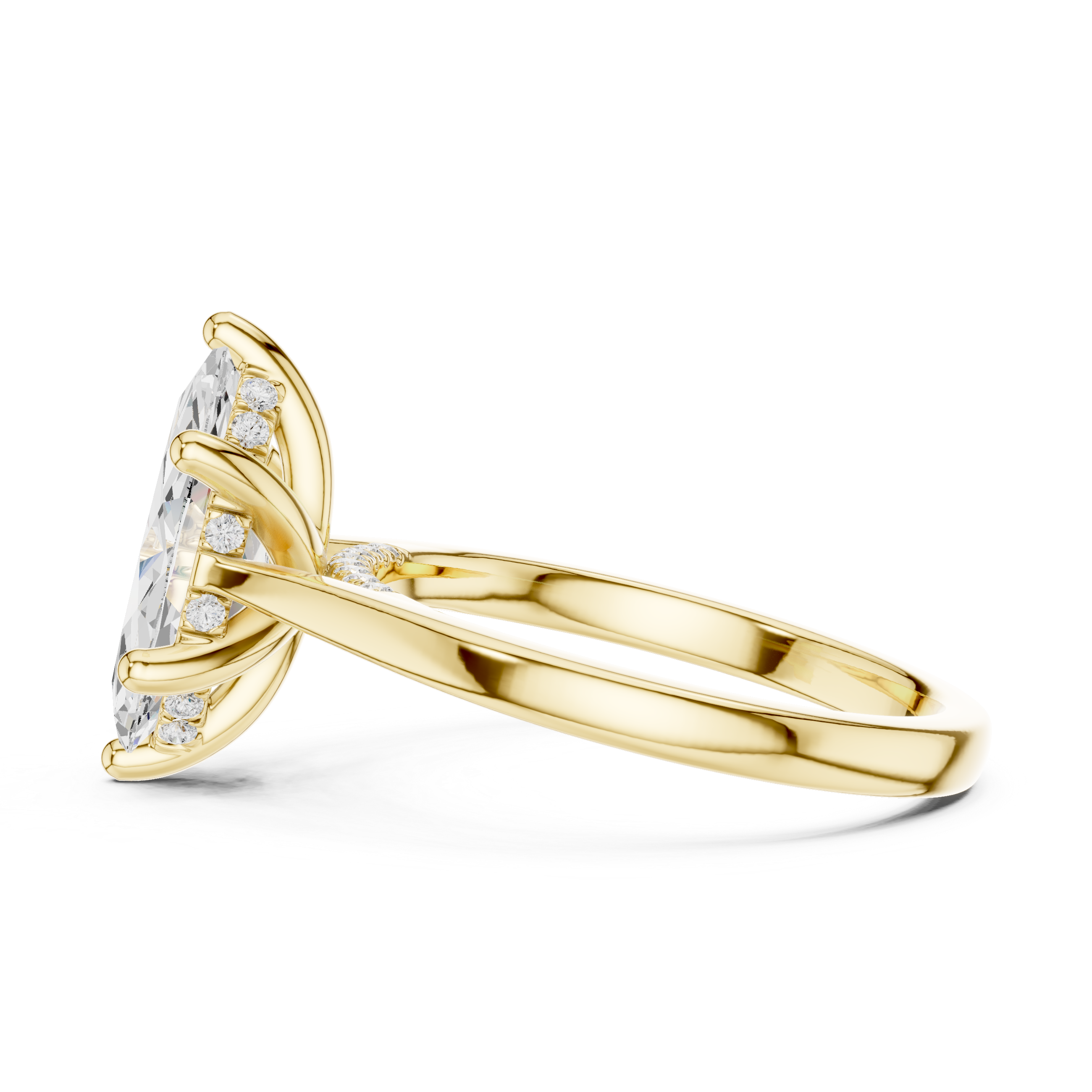 Marquise Cut Diamond Engagement Ring with Hidden Halo Bridge