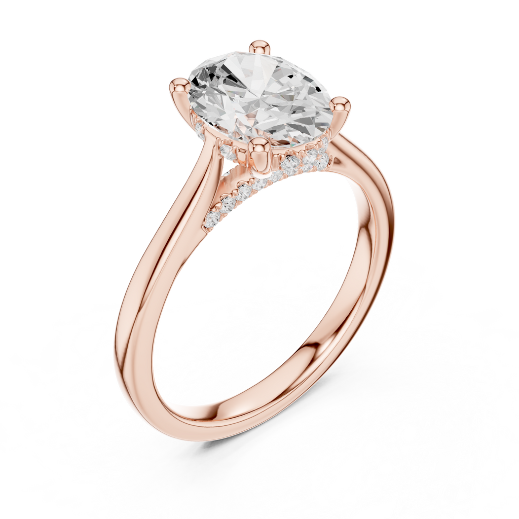 Oval Cut Hidden Halo Diamond Engagement Ring in Cathedral Setting