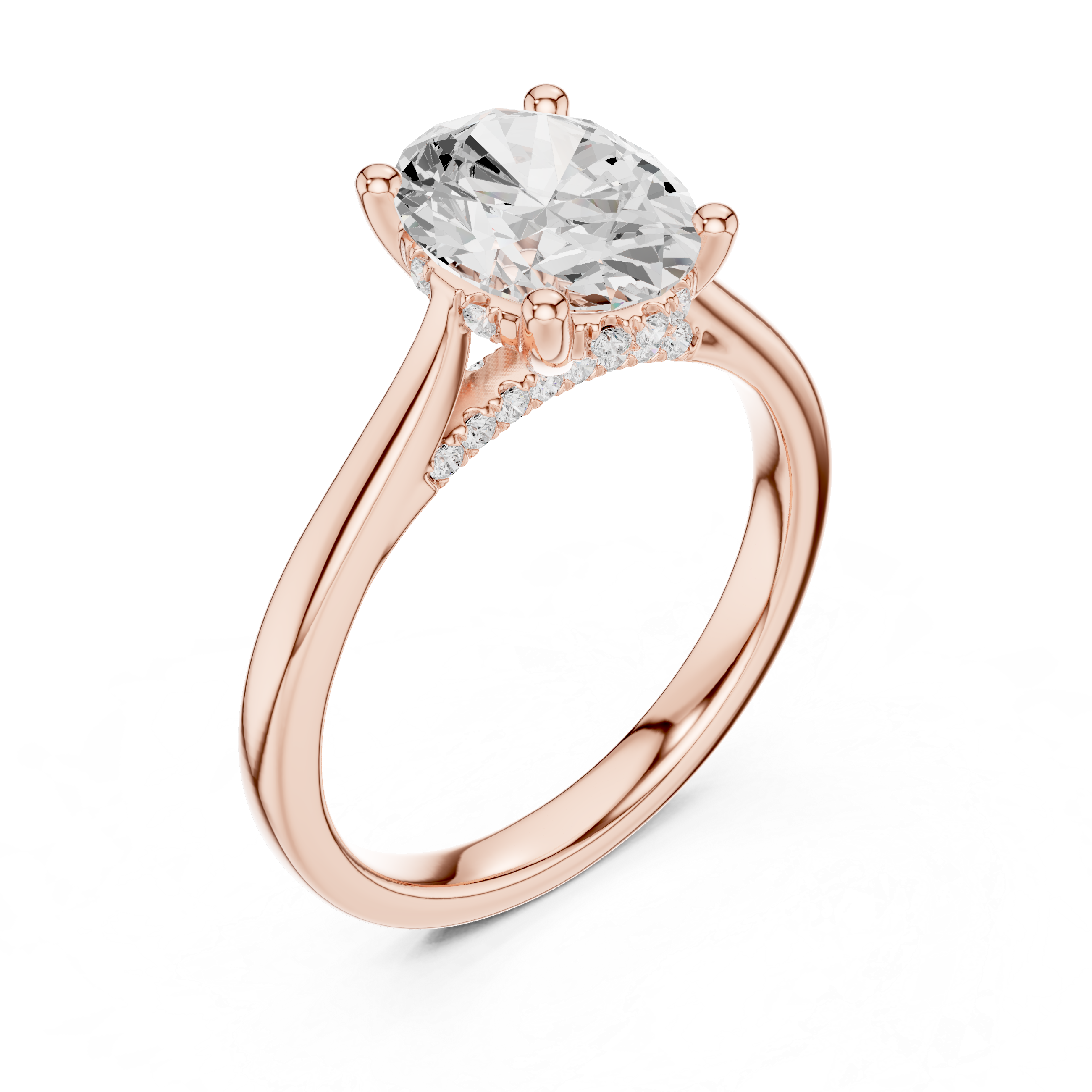 Oval Cut Hidden Halo Diamond Engagement Ring in Cathedral Setting