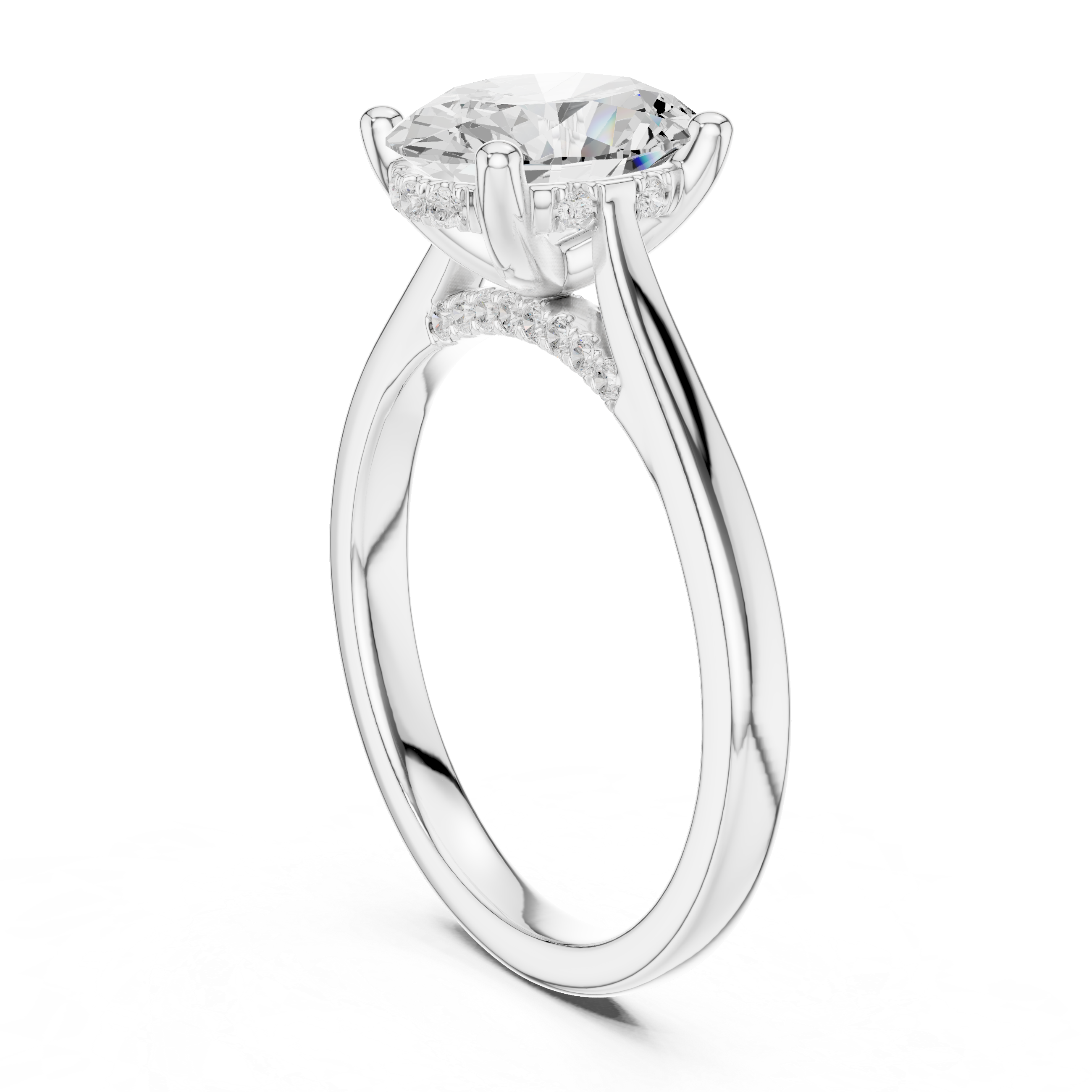 Oval Cut Hidden Halo Diamond Engagement Ring in Cathedral Setting