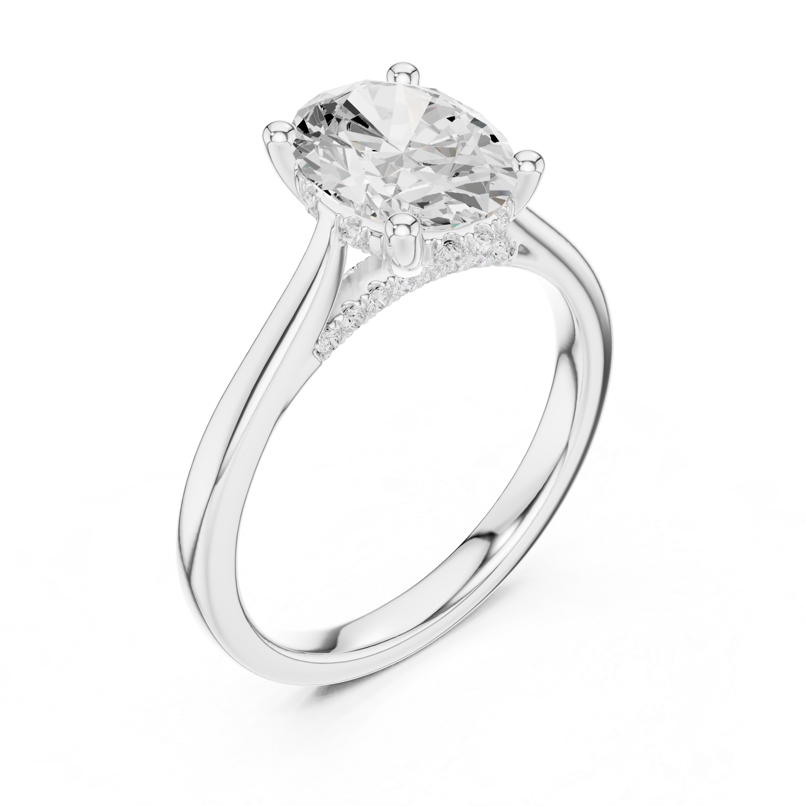 Oval Cut Hidden Halo Diamond Engagement Ring in Cathedral Setting