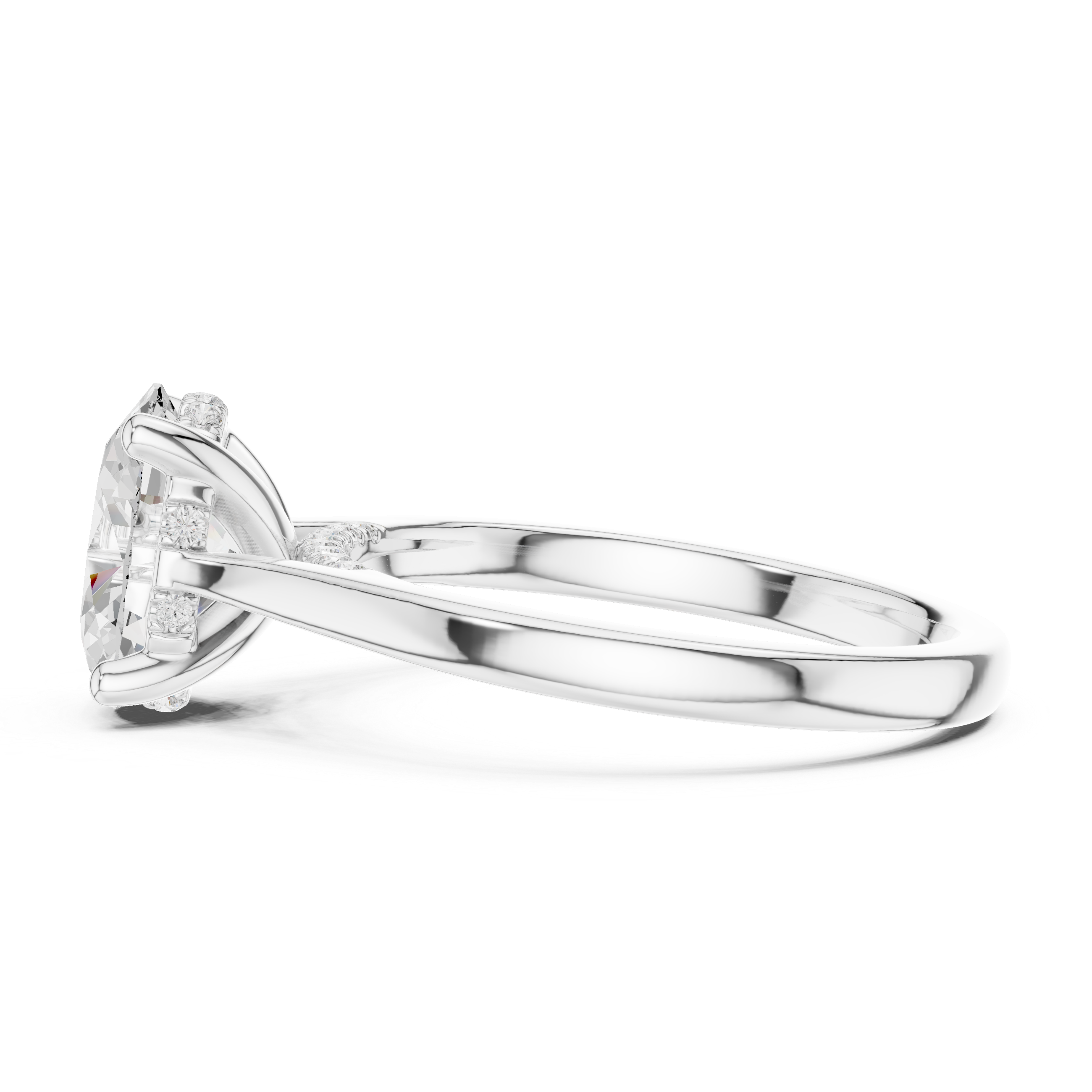 Oval Cut Hidden Halo Diamond Engagement Ring in Cathedral Setting