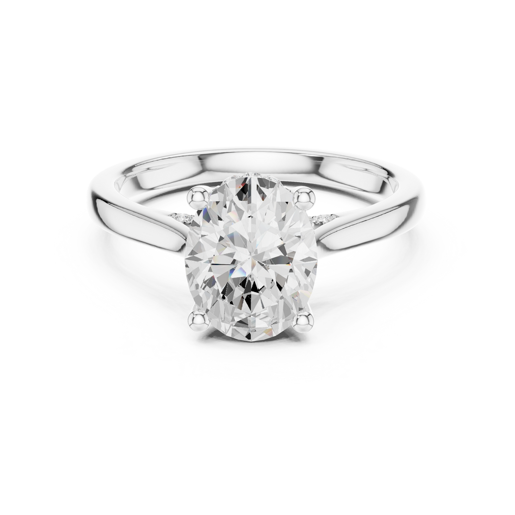 Oval Cut Hidden Halo Diamond Engagement Ring in Cathedral Setting