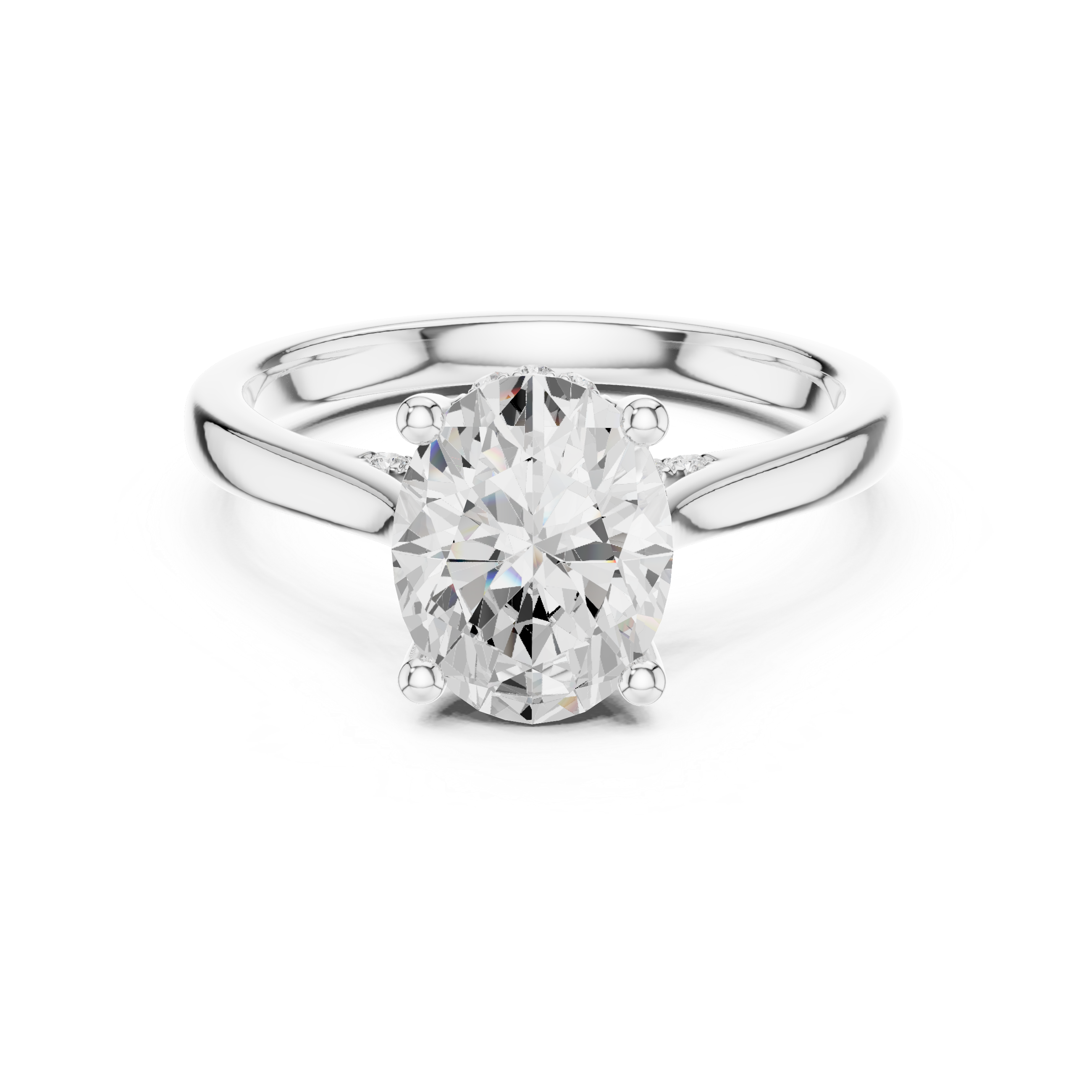 Oval Cut Hidden Halo Diamond Engagement Ring in Cathedral Setting