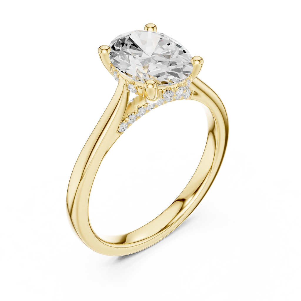 Oval Cut Hidden Halo Diamond Engagement Ring in Cathedral Setting