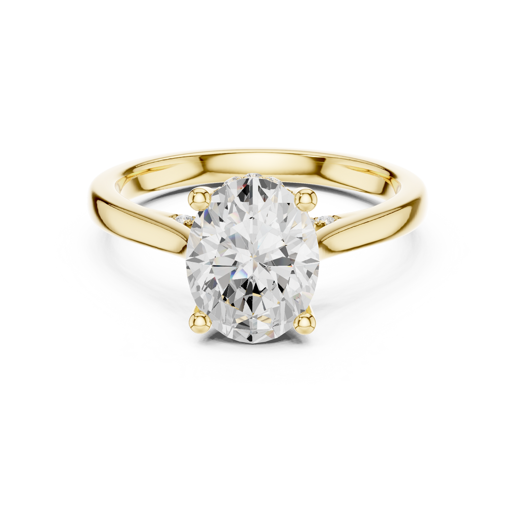 Oval Cut Hidden Halo Diamond Engagement Ring in Cathedral Setting