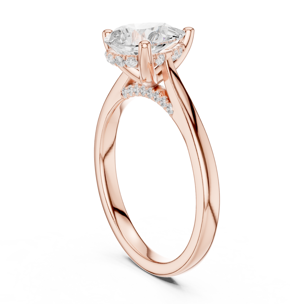Pear Cut Hidden Halo Diamond Engagement Ring with Cathedral Setting