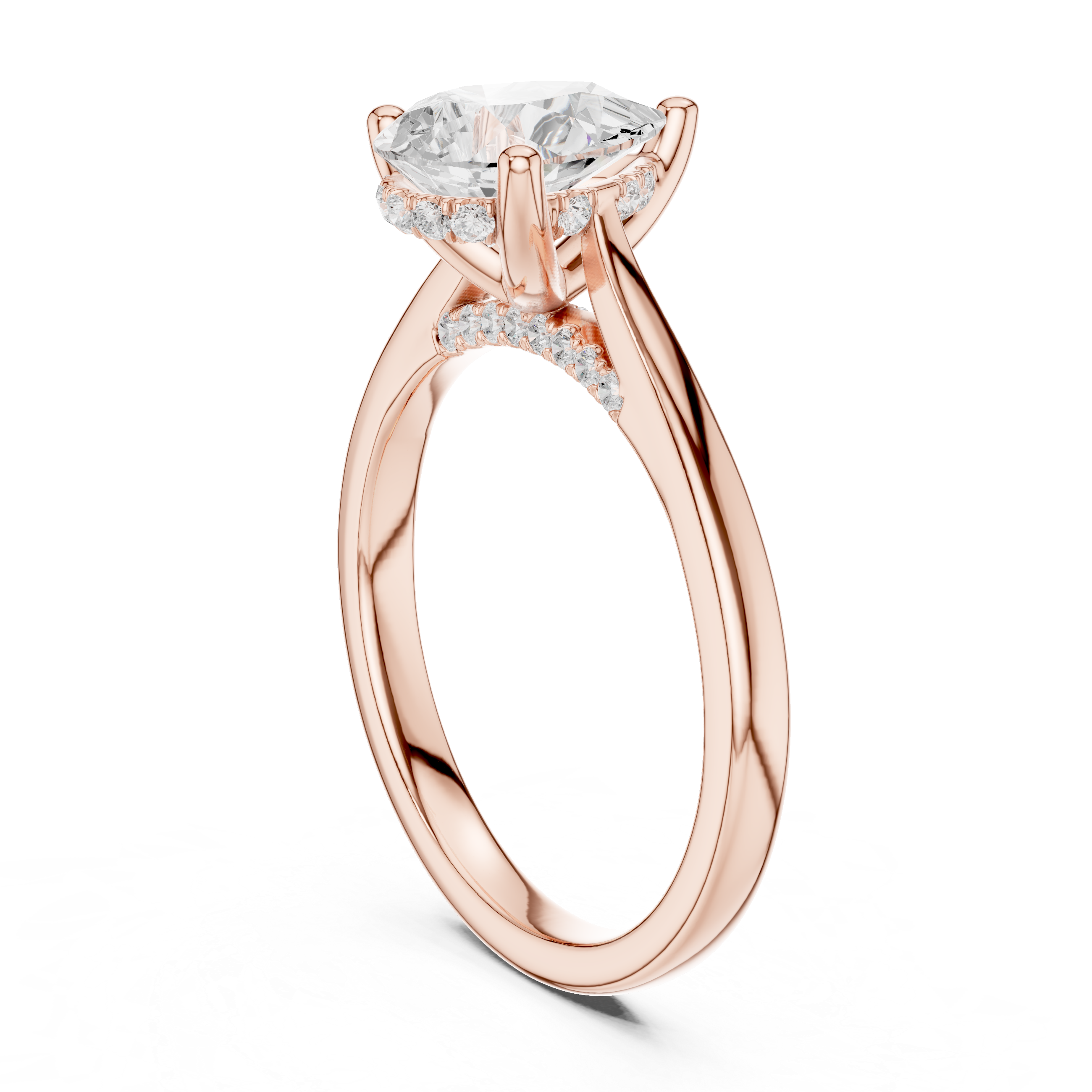 Pear Cut Hidden Halo Diamond Engagement Ring with Cathedral Setting