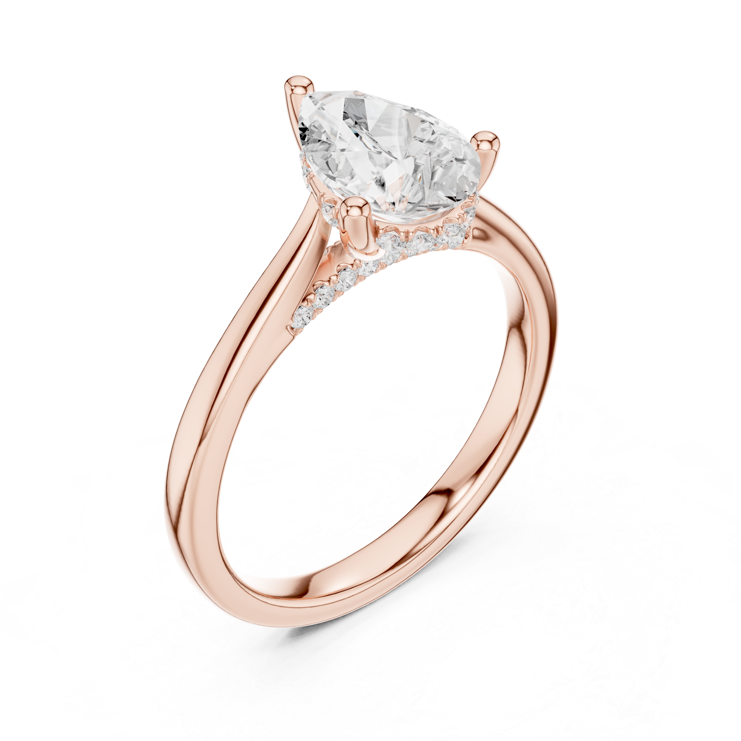 Pear Cut Hidden Halo Diamond Engagement Ring with Cathedral Setting