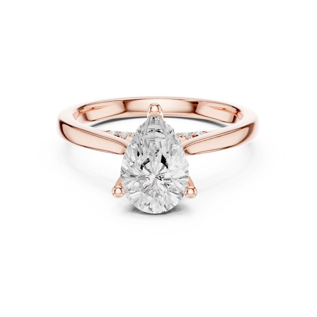 Pear Cut Hidden Halo Diamond Engagement Ring with Cathedral Setting