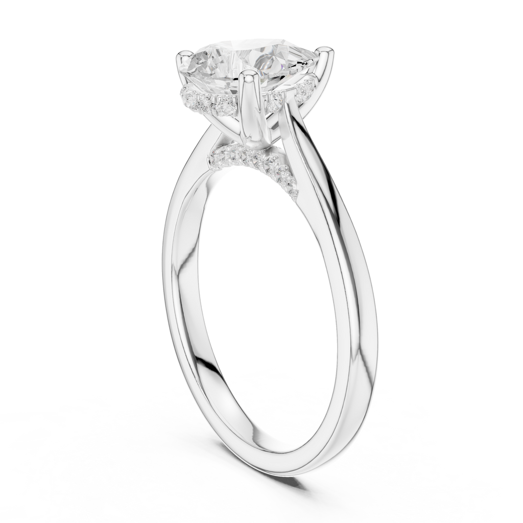 Pear Cut Hidden Halo Diamond Engagement Ring with Cathedral Setting