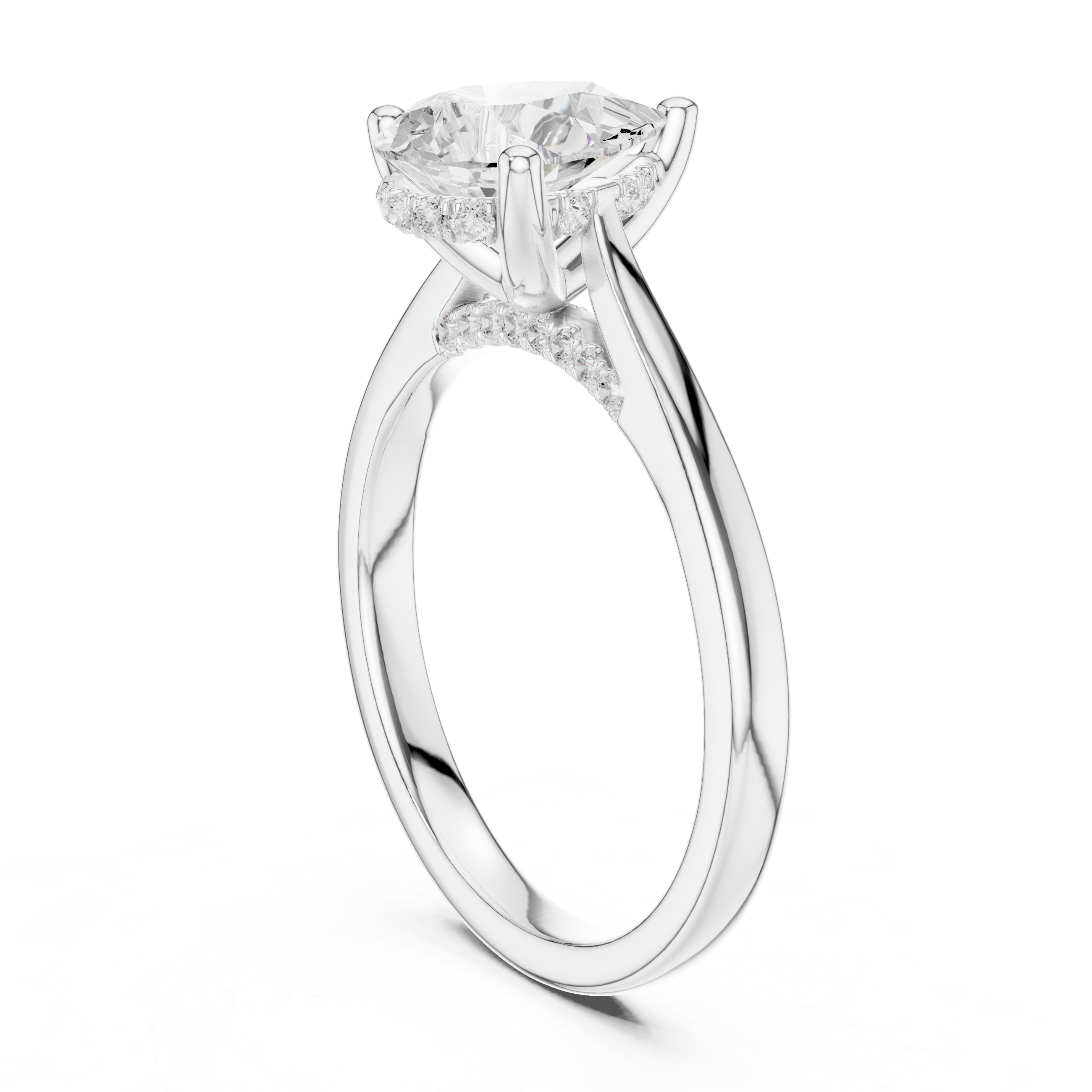 Pear Cut Hidden Halo Diamond Engagement Ring with Cathedral Setting