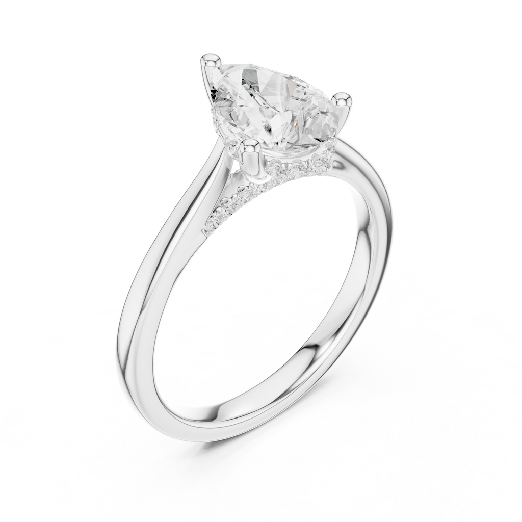 Pear Cut Hidden Halo Diamond Engagement Ring with Cathedral Setting
