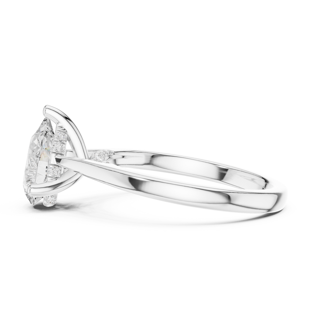 Pear Cut Hidden Halo Diamond Engagement Ring with Cathedral Setting