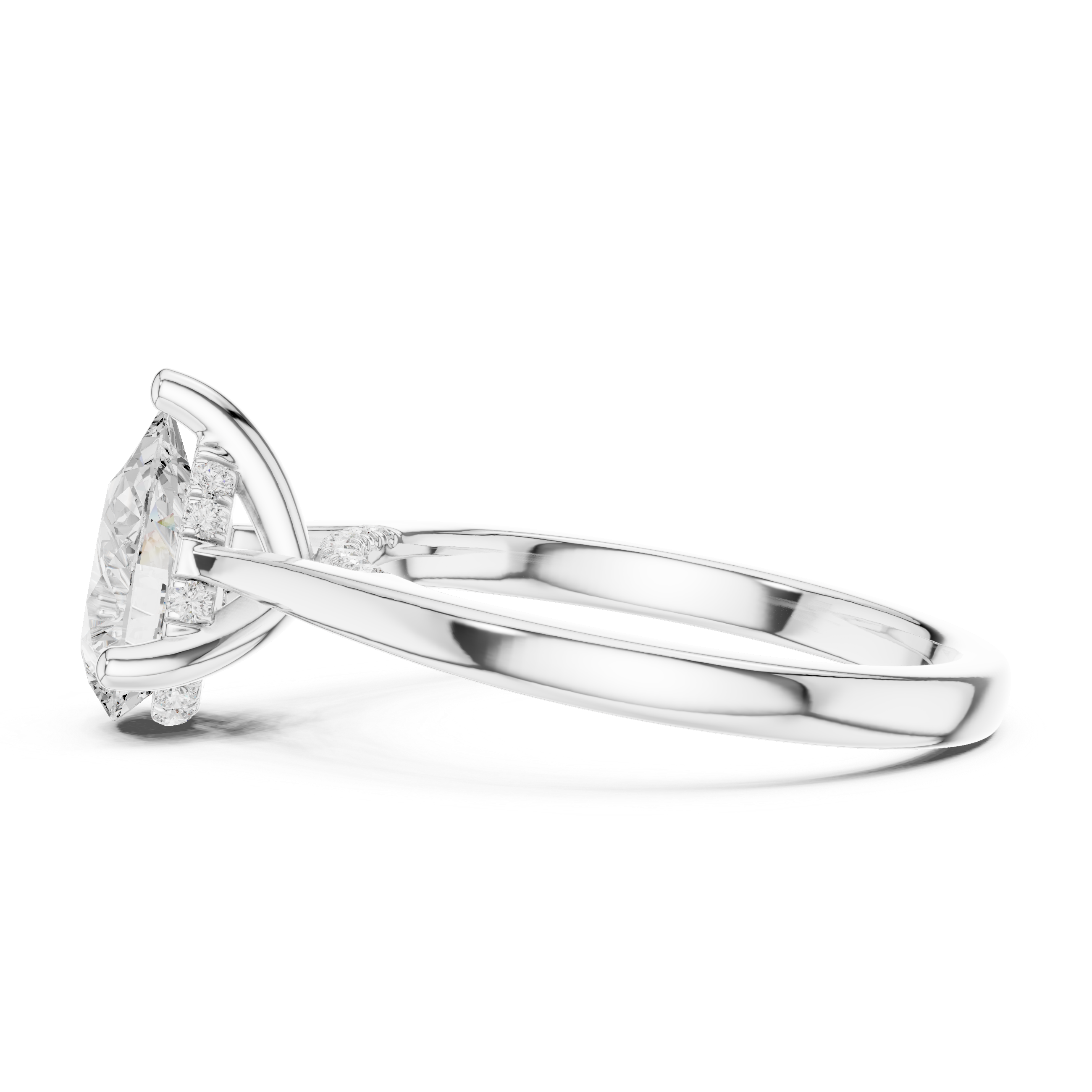 Pear Cut Hidden Halo Diamond Engagement Ring with Cathedral Setting