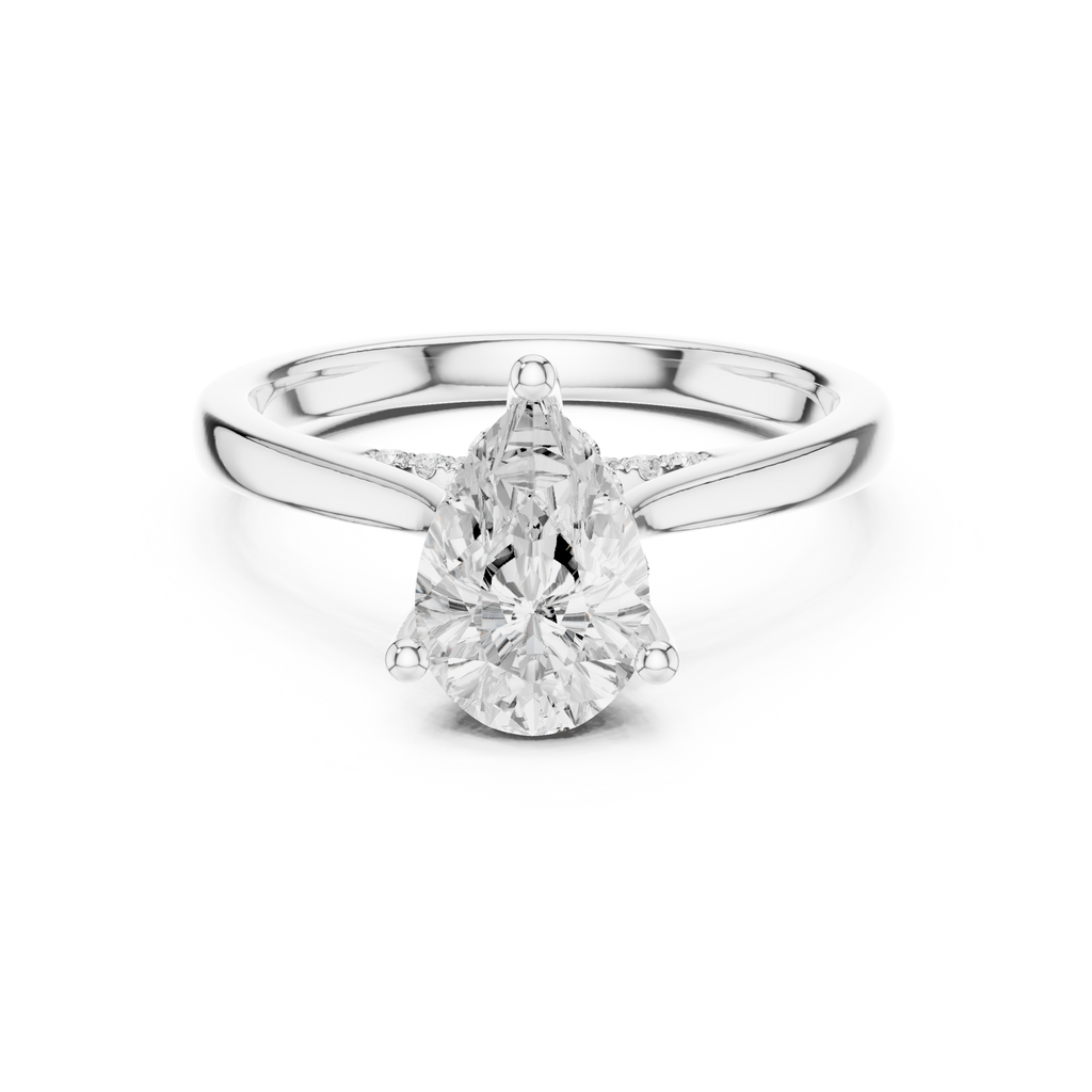 Pear Cut Hidden Halo Diamond Engagement Ring with Cathedral Setting