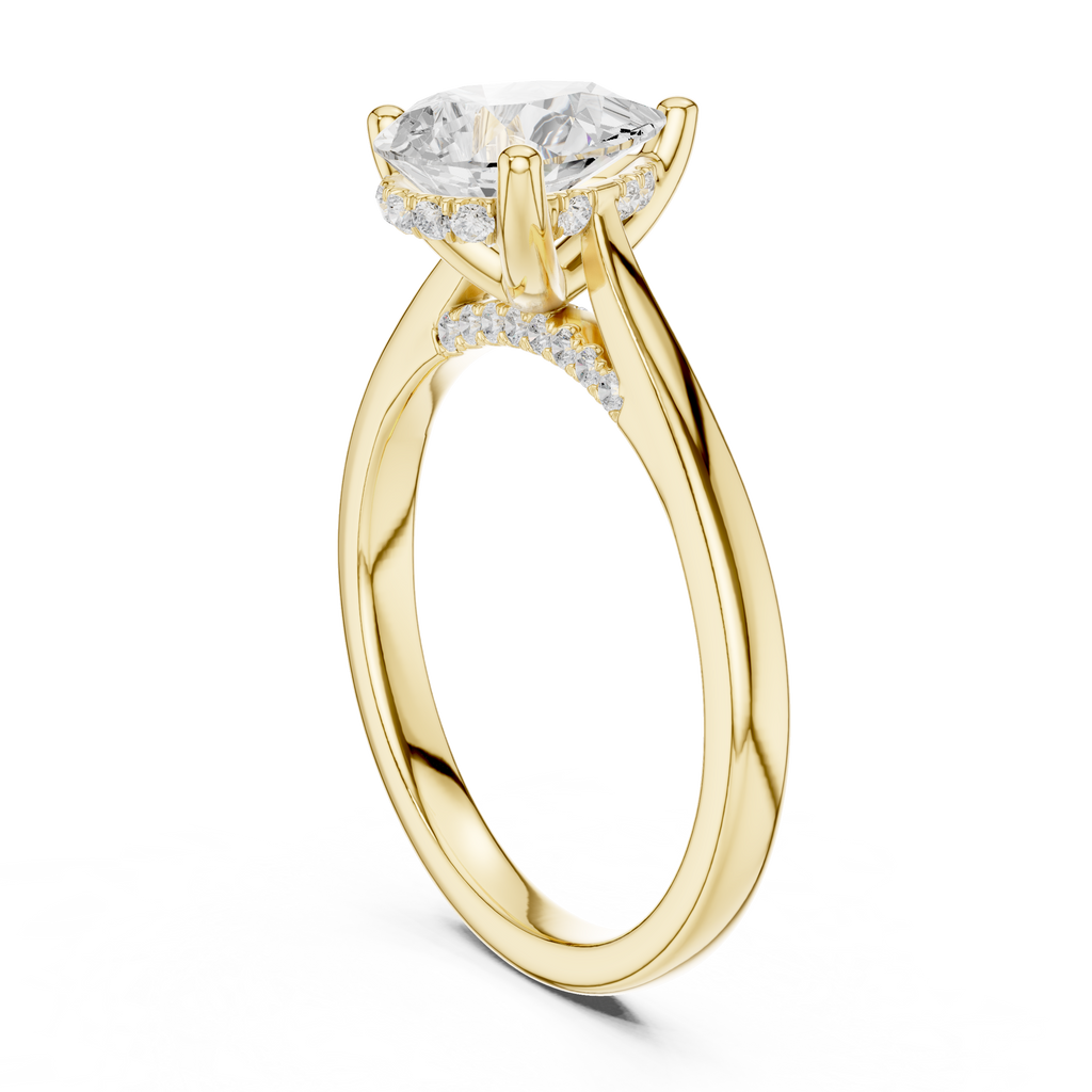 Pear Cut Hidden Halo Diamond Engagement Ring with Cathedral Setting