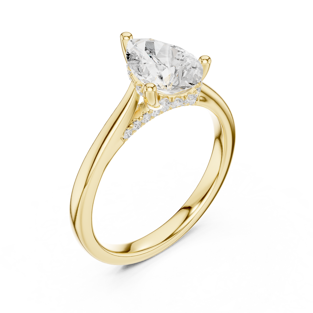 Pear Cut Hidden Halo Diamond Engagement Ring with Cathedral Setting