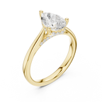 Pear Cut Hidden Halo Diamond Engagement Ring with Cathedral Setting