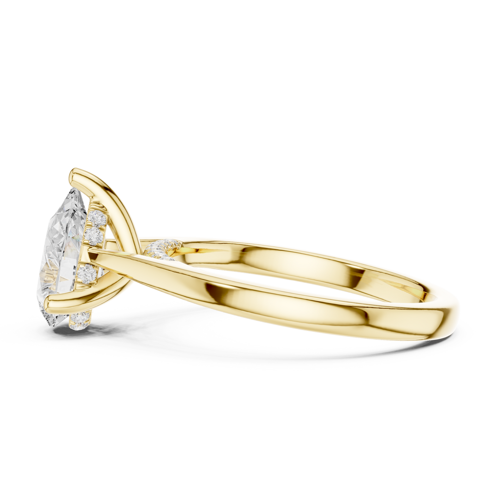 Pear Cut Hidden Halo Diamond Engagement Ring with Cathedral Setting