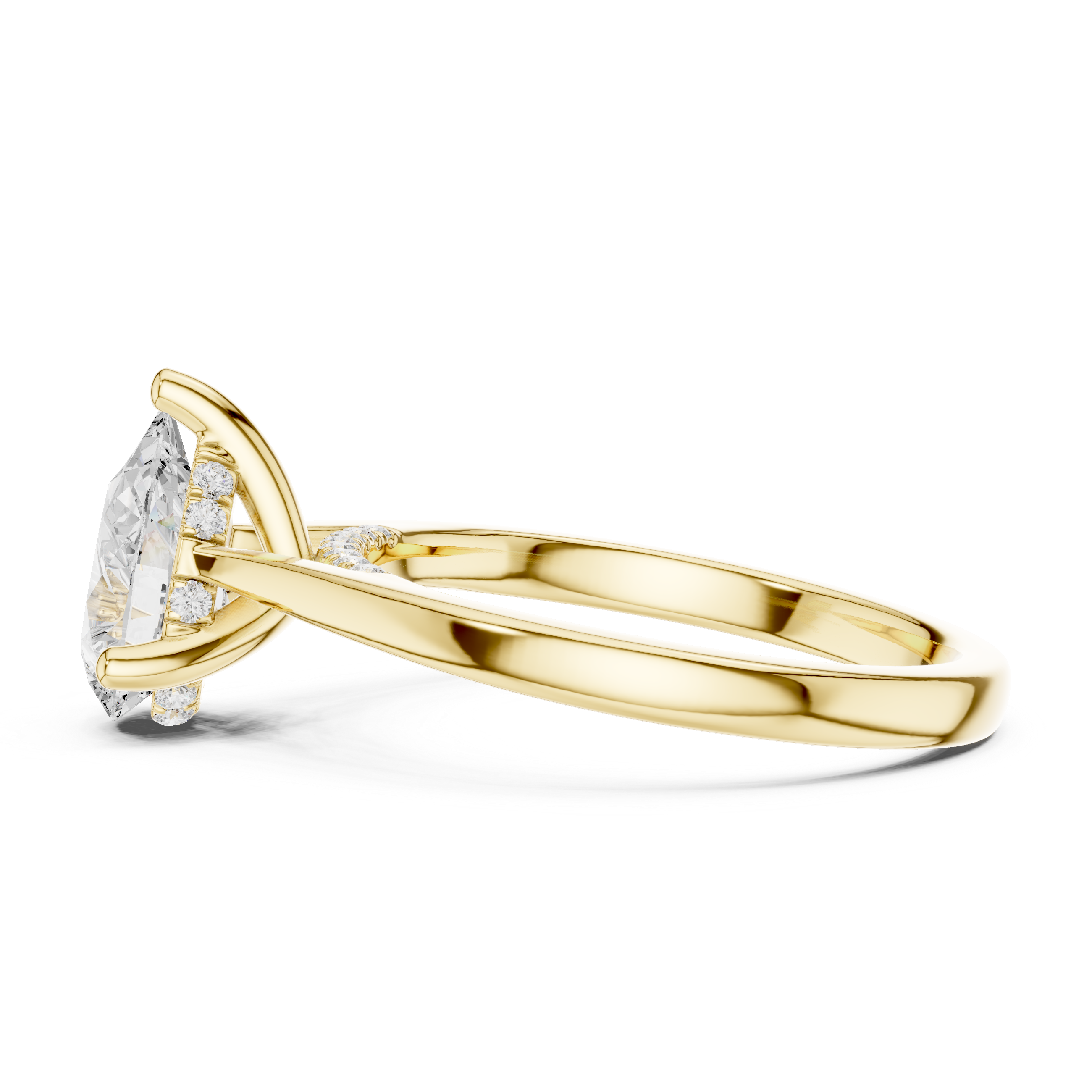 Pear Cut Hidden Halo Diamond Engagement Ring with Cathedral Setting