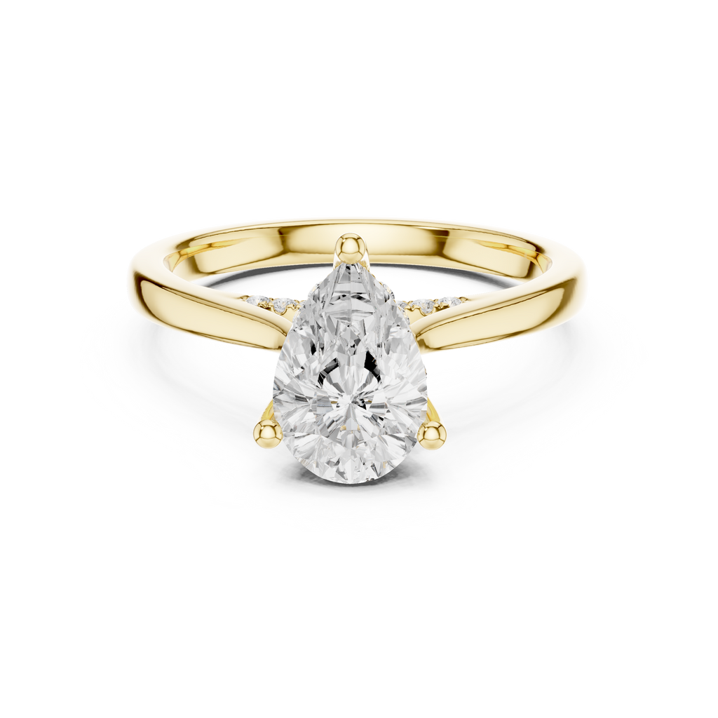 Pear Cut Hidden Halo Diamond Engagement Ring with Cathedral Setting