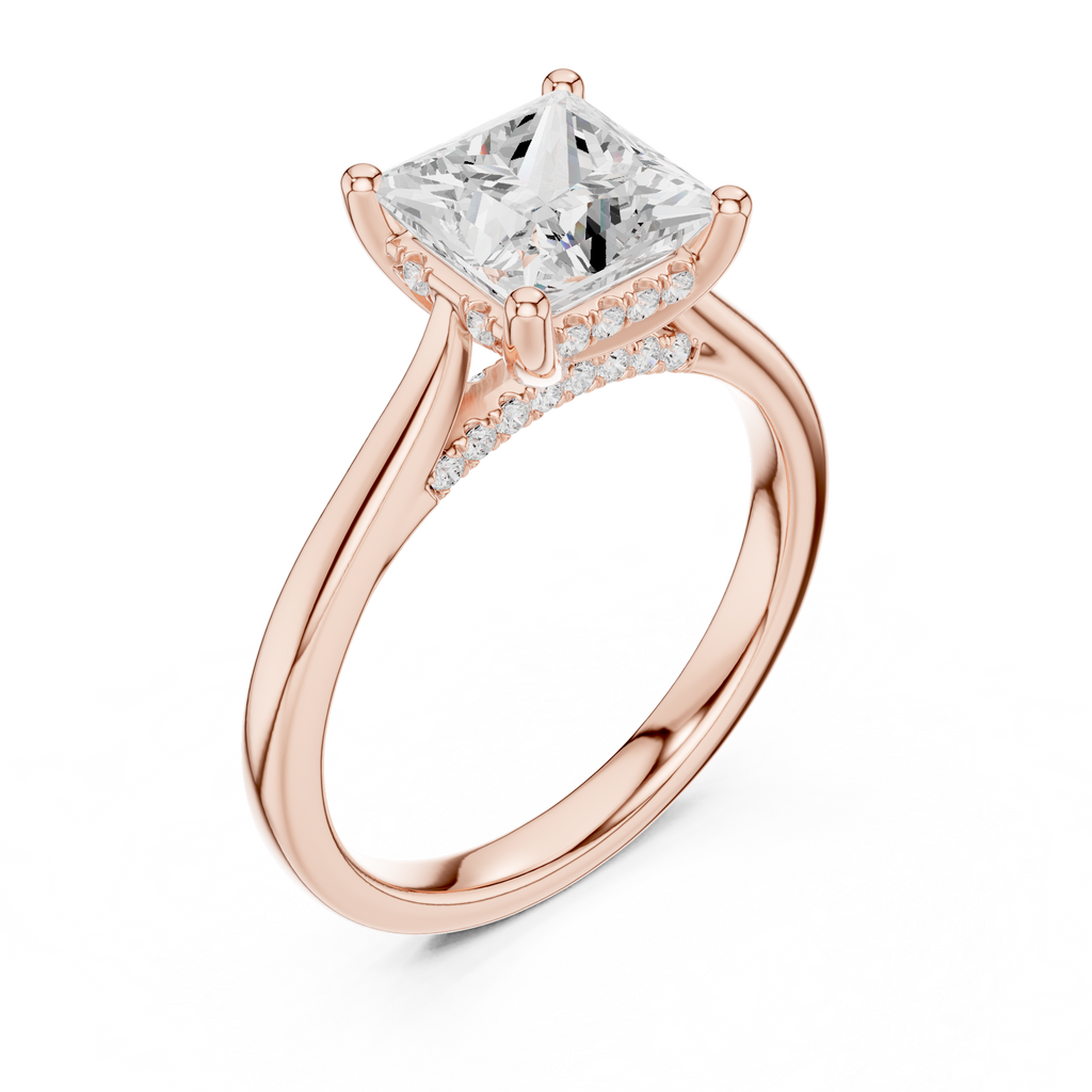 Princess Cut Hidden Halo Diamond Engagement Ring with Cathedral Setting