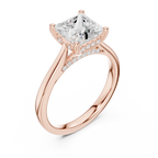 Princess Cut Hidden Halo Diamond Engagement Ring with Cathedral Setting