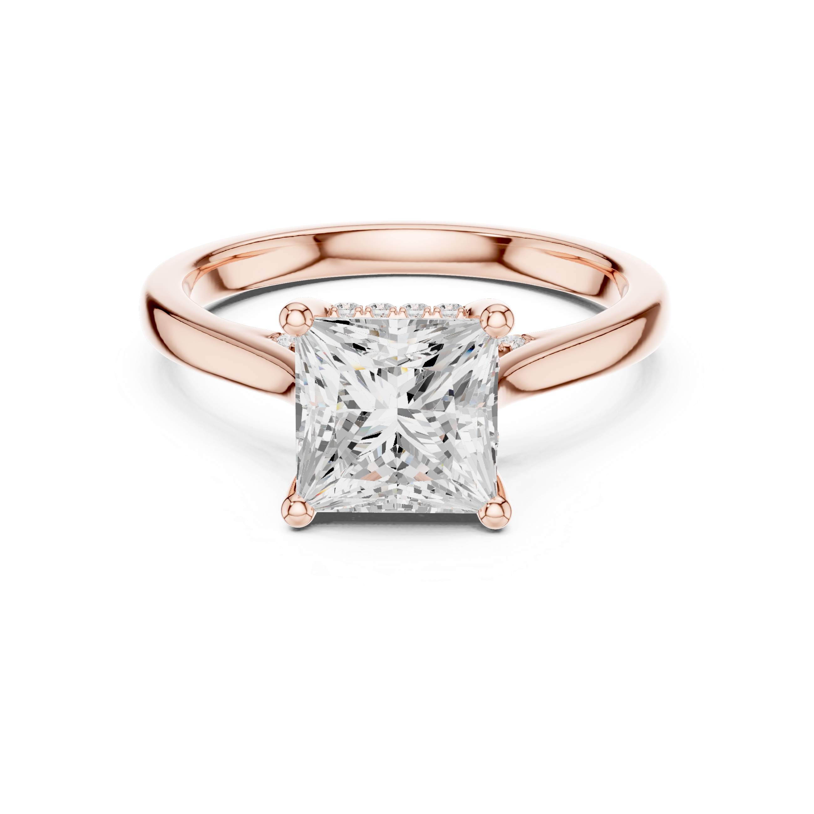 Princess Cut Hidden Halo Diamond Engagement Ring with Cathedral Setting