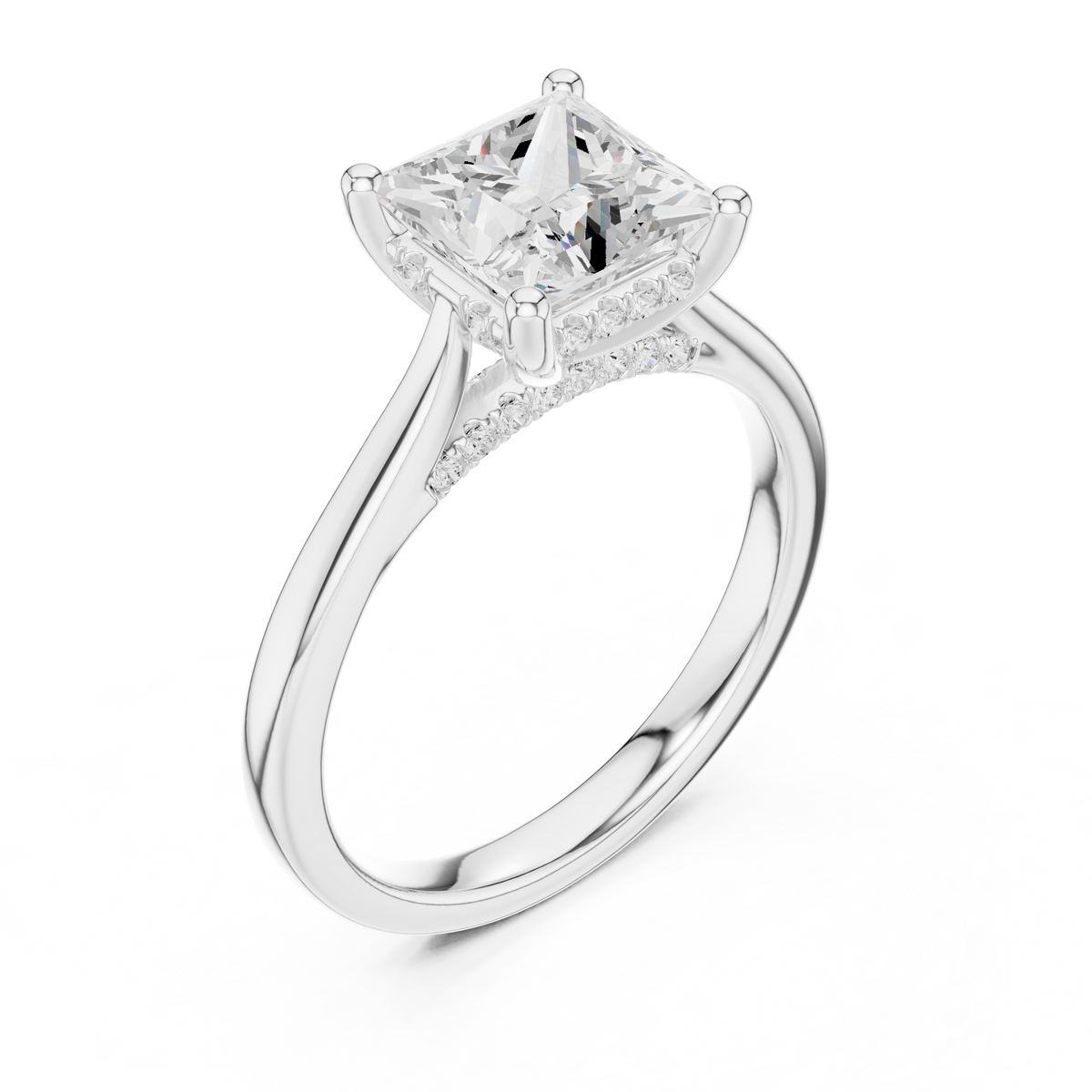 Princess Cut Hidden Halo Diamond Engagement Ring with Cathedral – view 3 of 12, lab grown diamond ring | Jewelix Atelier