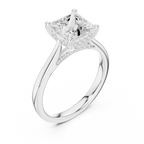 Princess Cut Hidden Halo Diamond Engagement Ring with Cathedral Setting