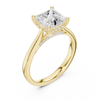 Princess Cut Hidden Halo Diamond Engagement Ring with Cathedral Setting