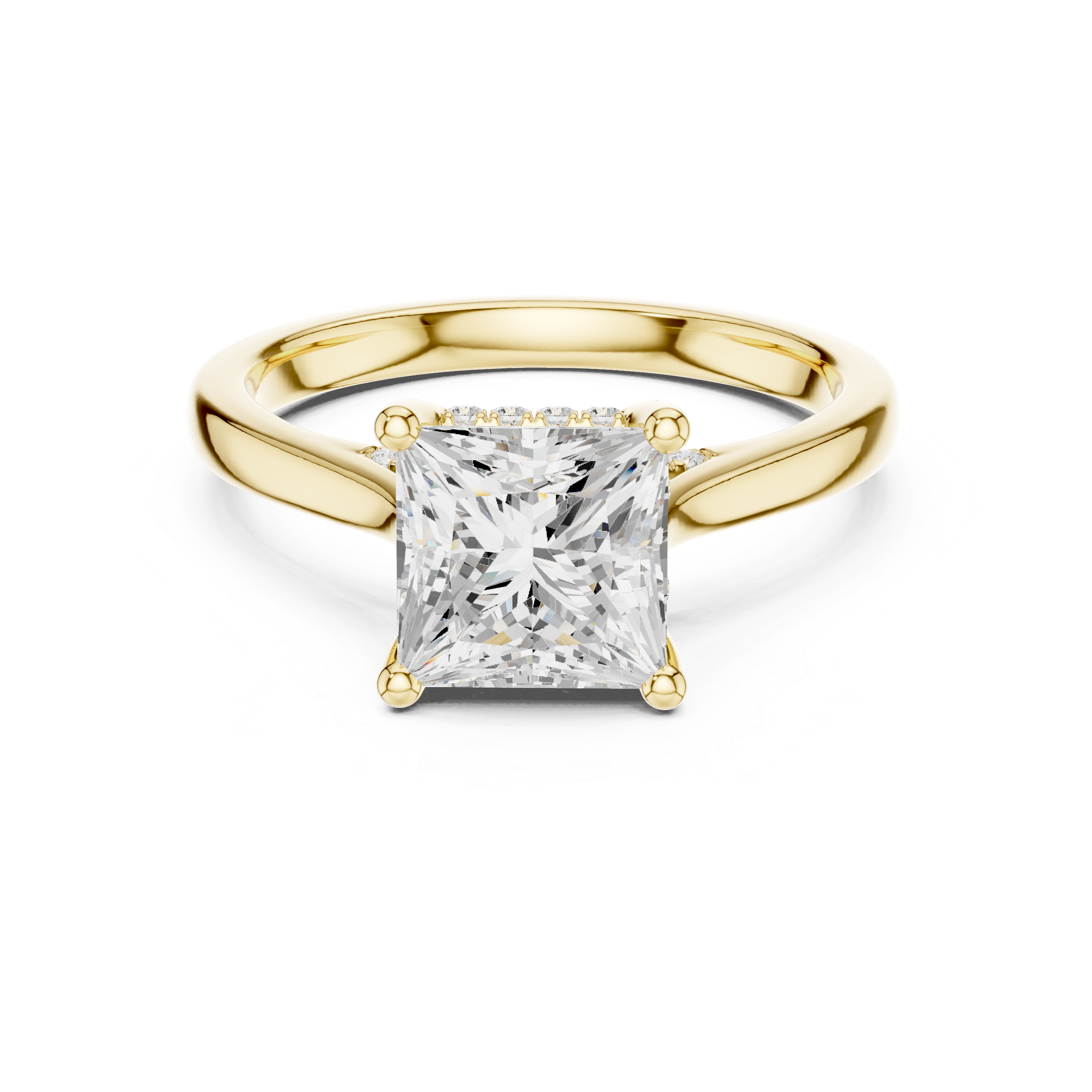 Princess Cut Hidden Halo Diamond Engagement Ring with Cathedral Setting