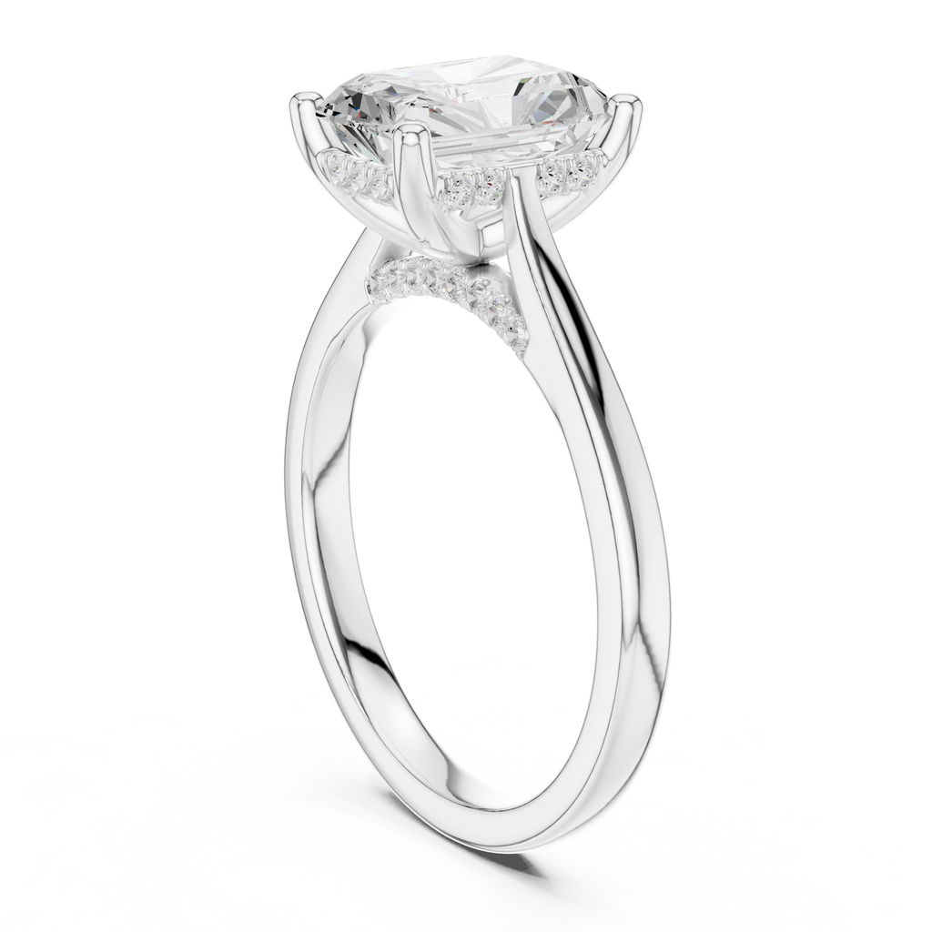 Radiant Cut Hidden Halo Engagement Ring with Cathedral Setting – 2.62 CTW