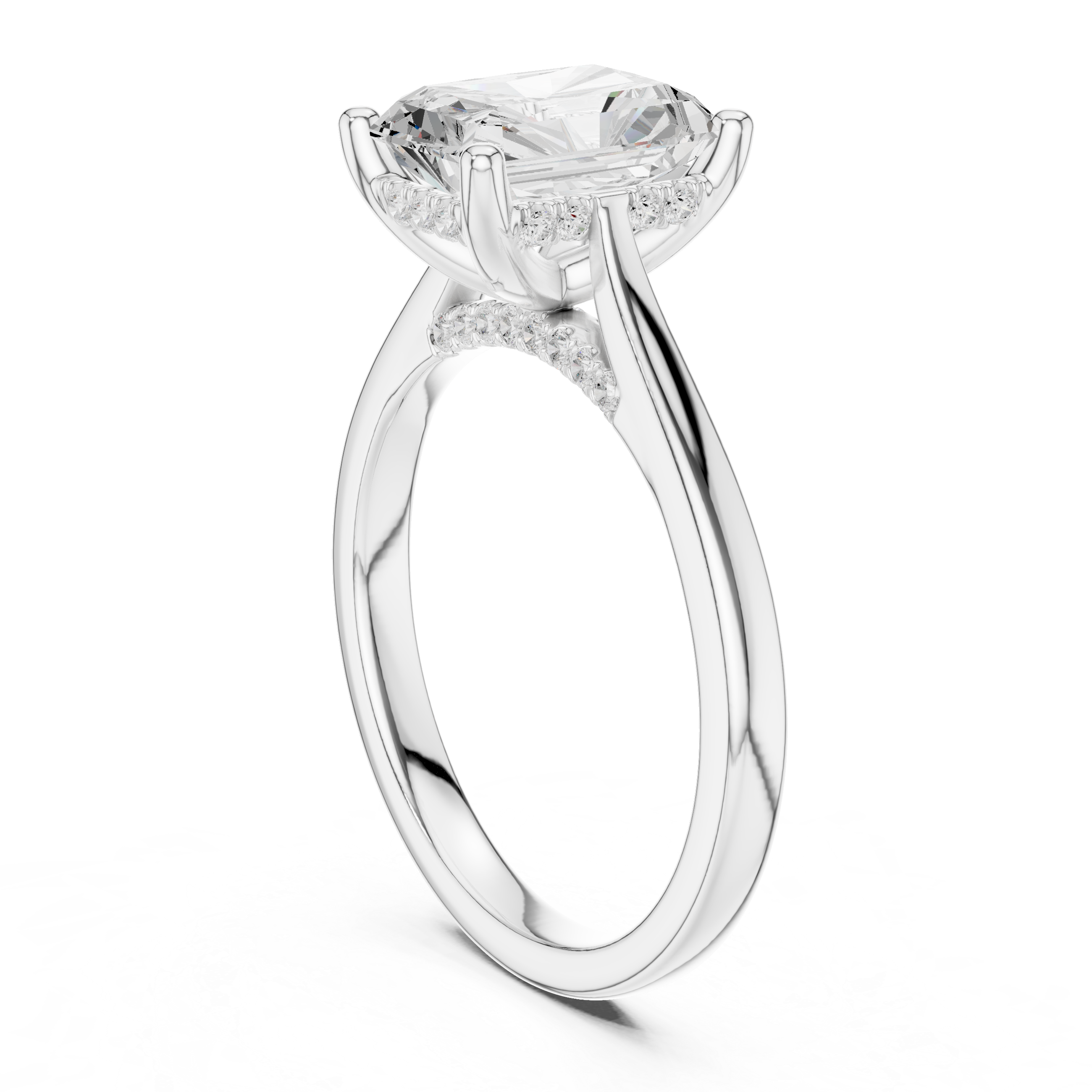 Radiant Cut Hidden Halo Engagement Ring with Cathedral Setting – 2.62 CTW