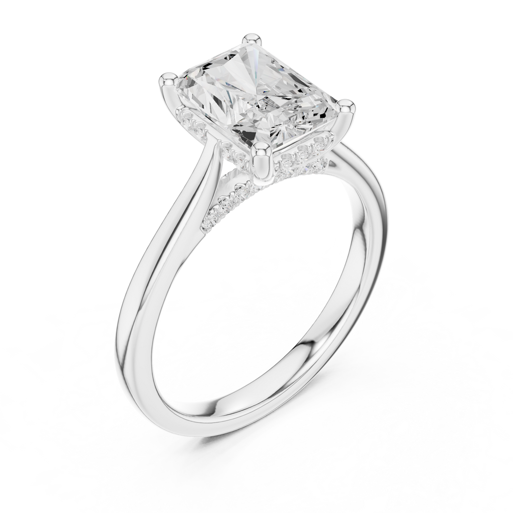 Radiant Cut Hidden Halo Engagement Ring with Cathedral Setting – 2.62 CTW